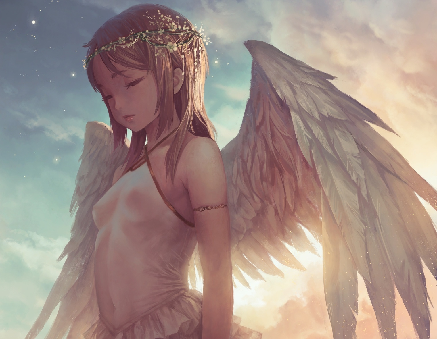 Anime Girls With Wings Anime Girl Angel Wings Feathers Wallpaper