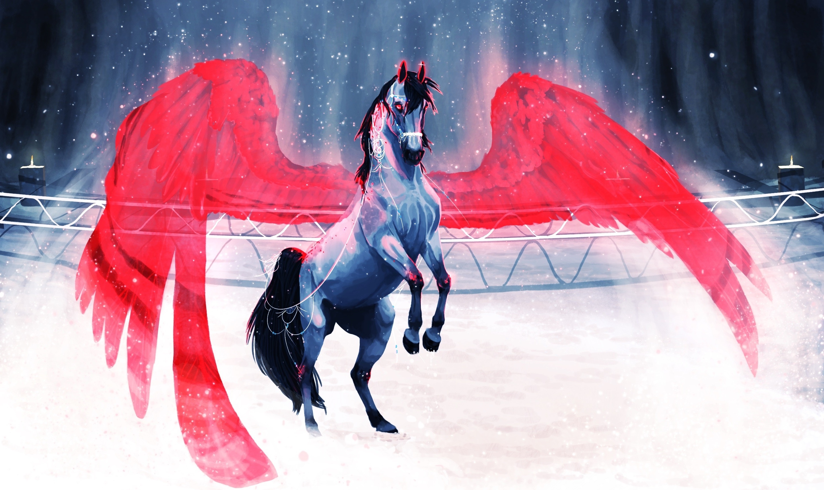 Синяя лошадь с красной гривой