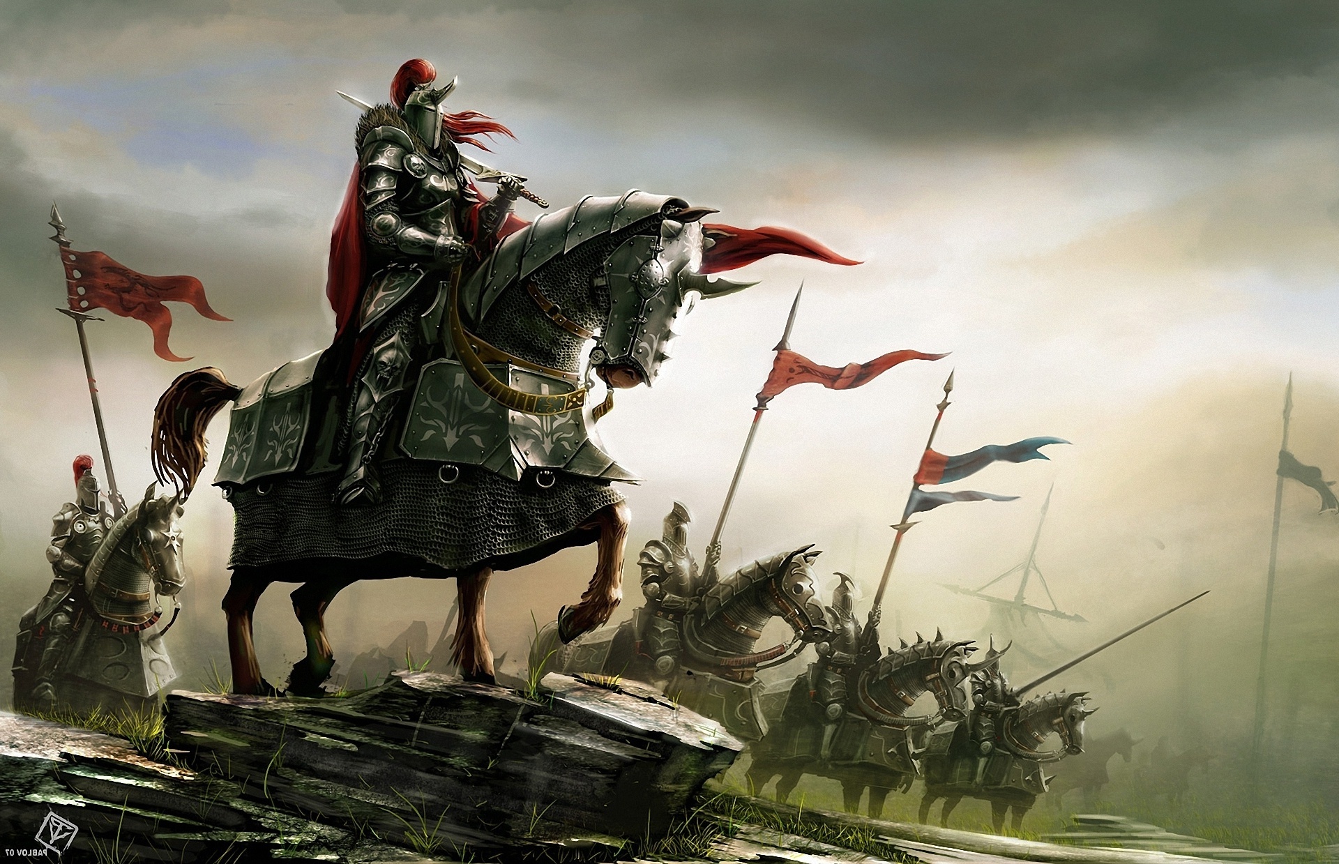 Wallpaper Artwork, Horses, Flags, Soldiers, Armor, Fantasy War - Wallpx