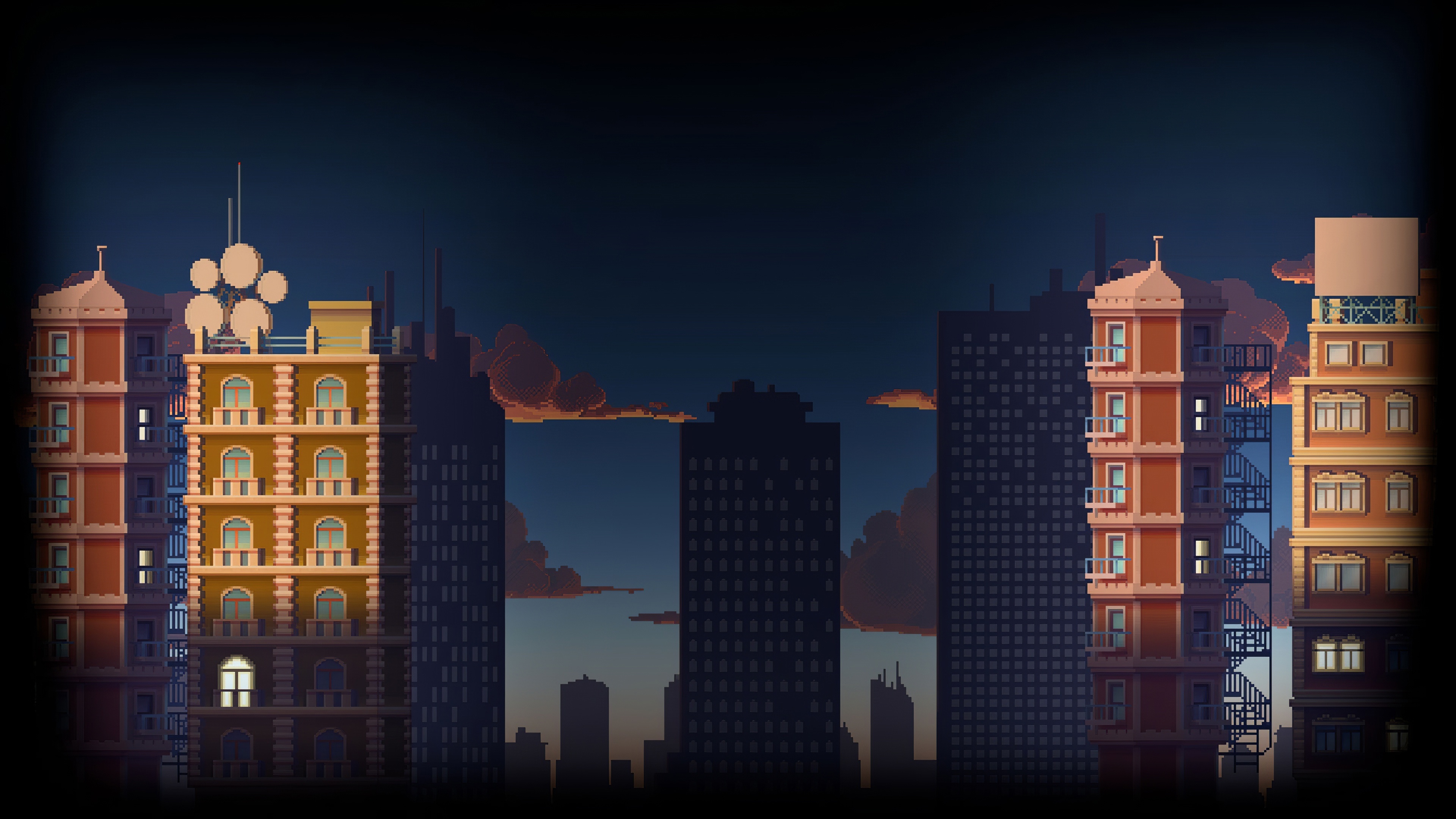 Wallpaper Building, City, Pixel, Clouds - Resolution:3840x2160 - Wallpx