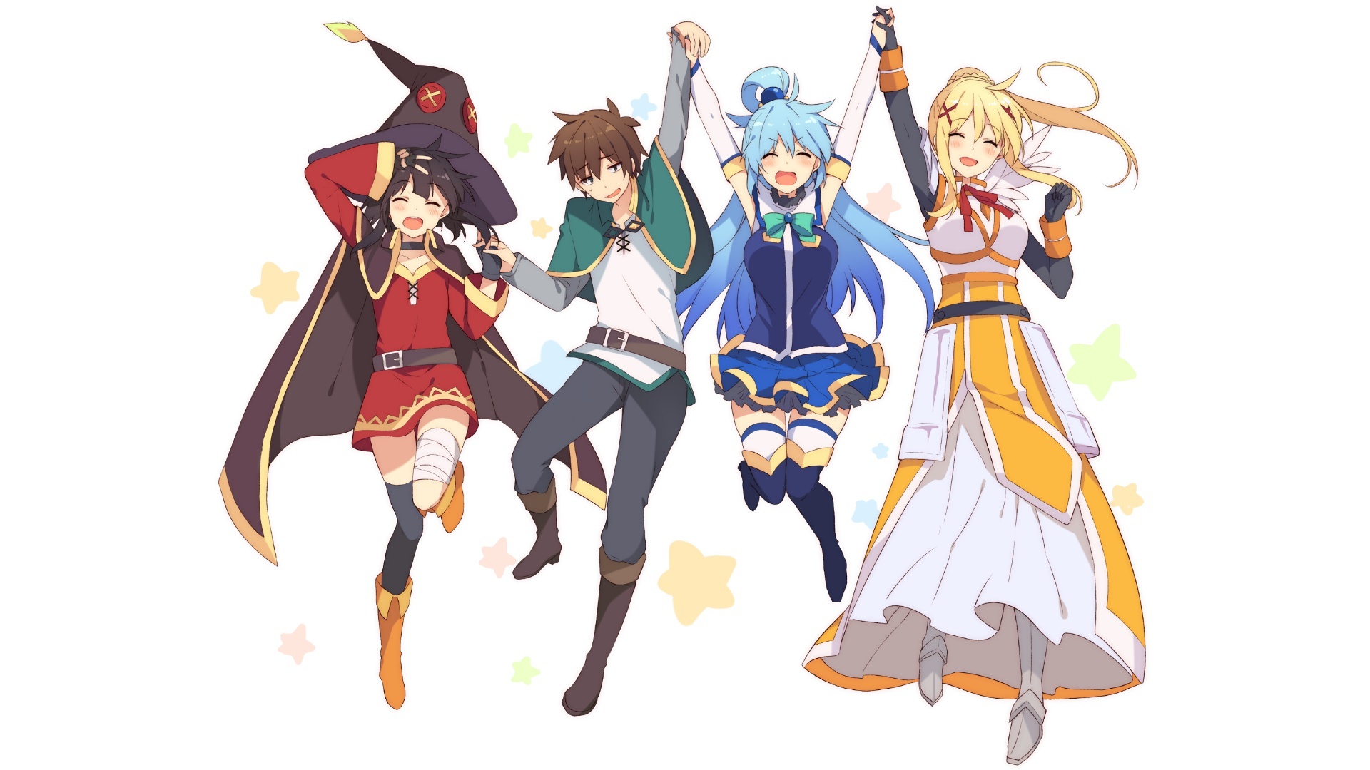 Wallpaper Characters, Megumin, Aqua, Kazuma Satou, Kono Subarashii