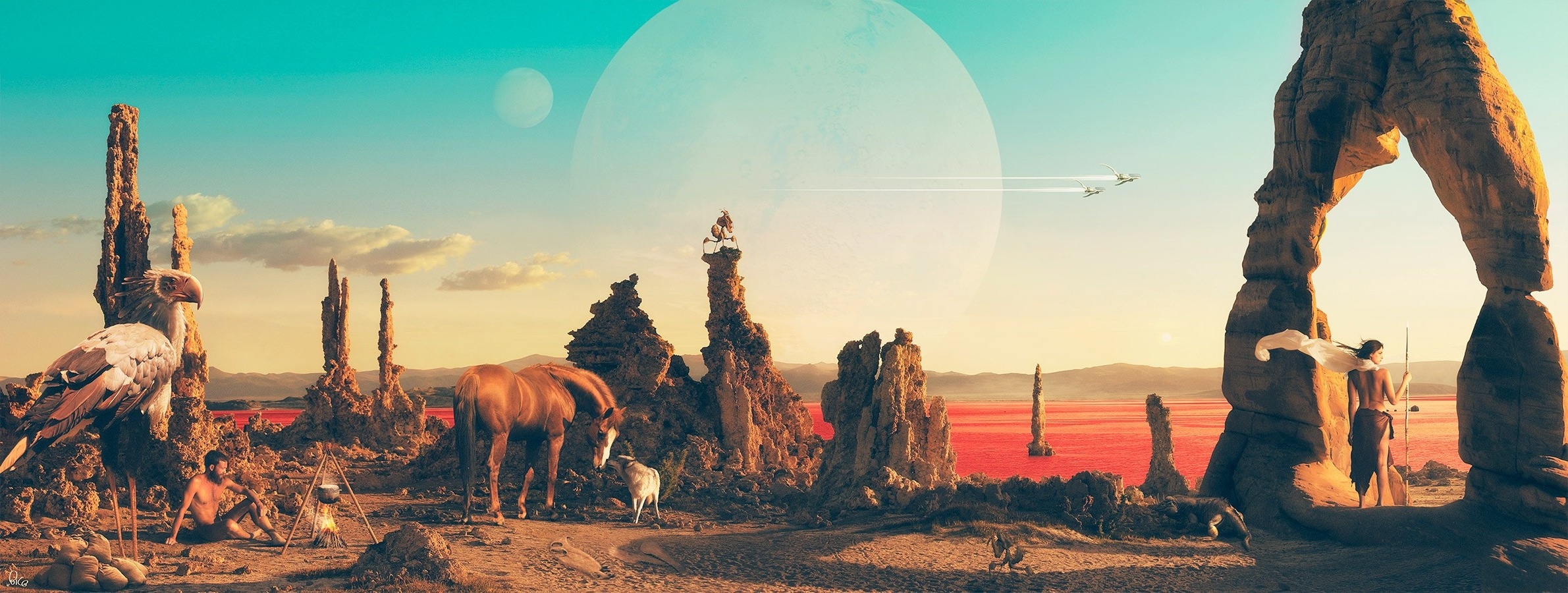 Wallpaper New Planet, Desert, Sci-Fi, Animals - Resolution:2381x900 ...