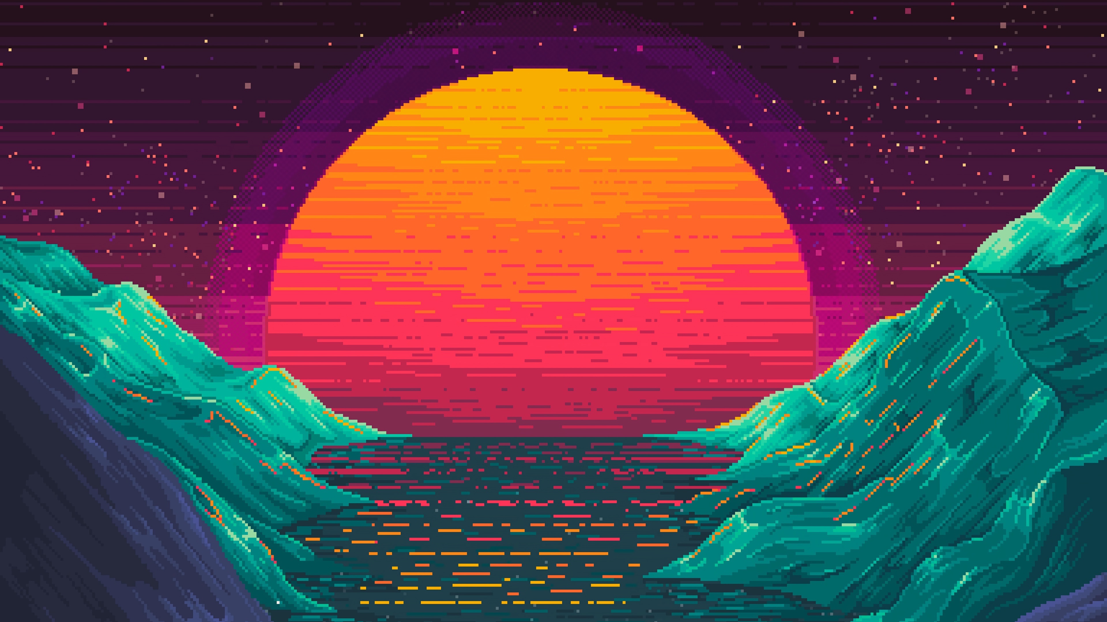 Pixel Art Mountain Background
