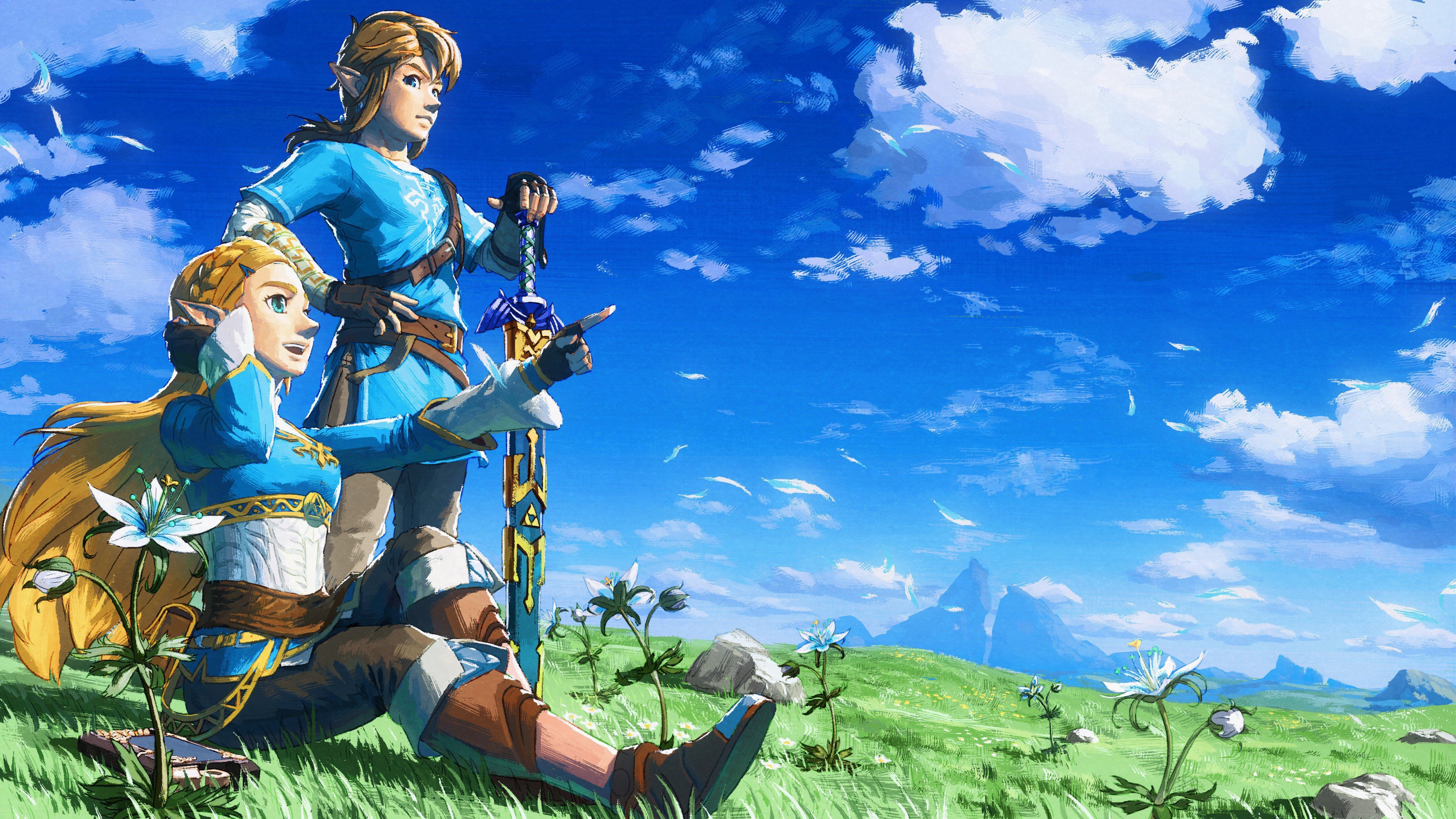The Legend Of Zelda- Breath Of Wild, Landscape, Zelda, Link, Field, Sword W...