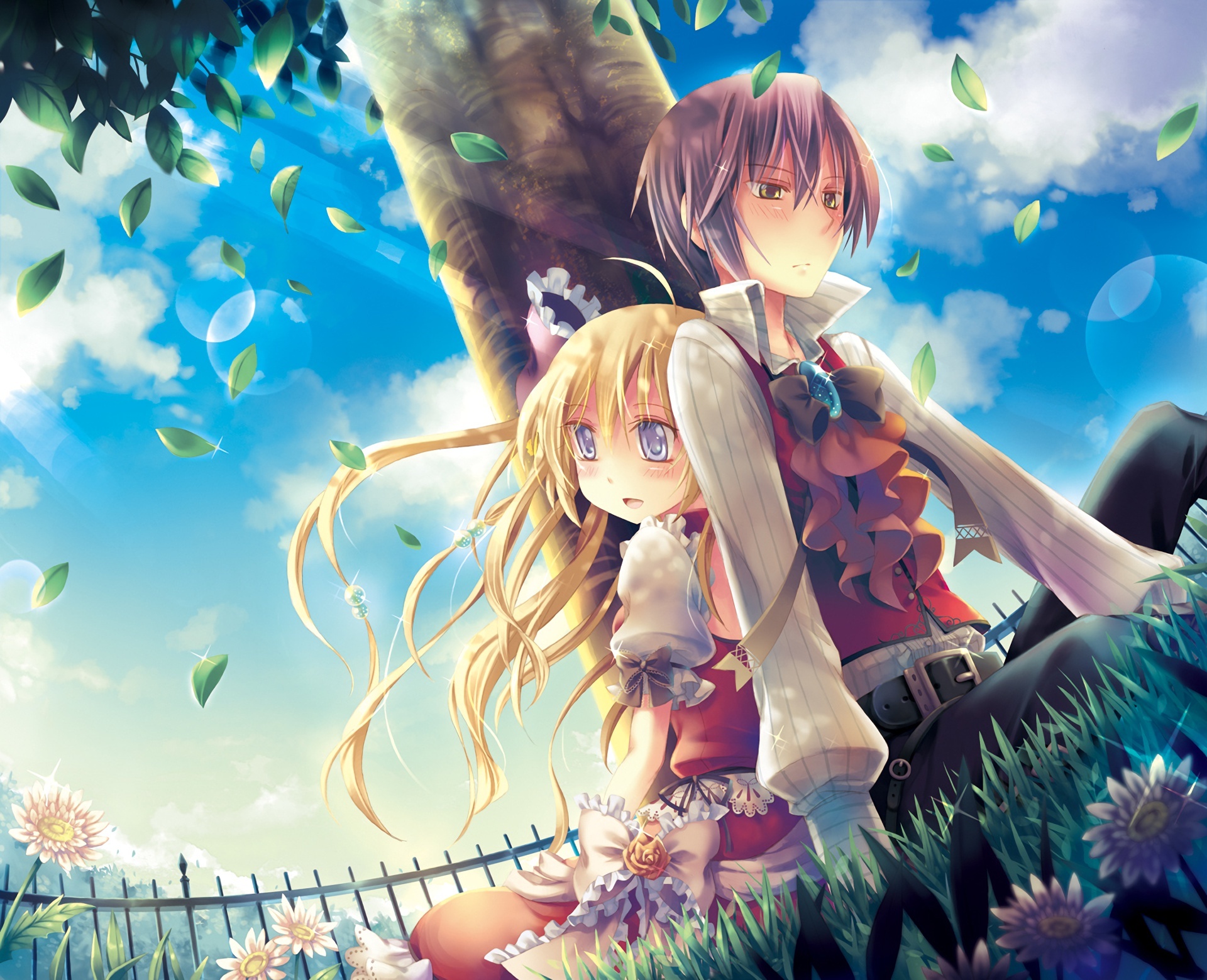 Wallpaper Anime Couple, Leaves, Romance, Under The Tree, Windy - Wallpx