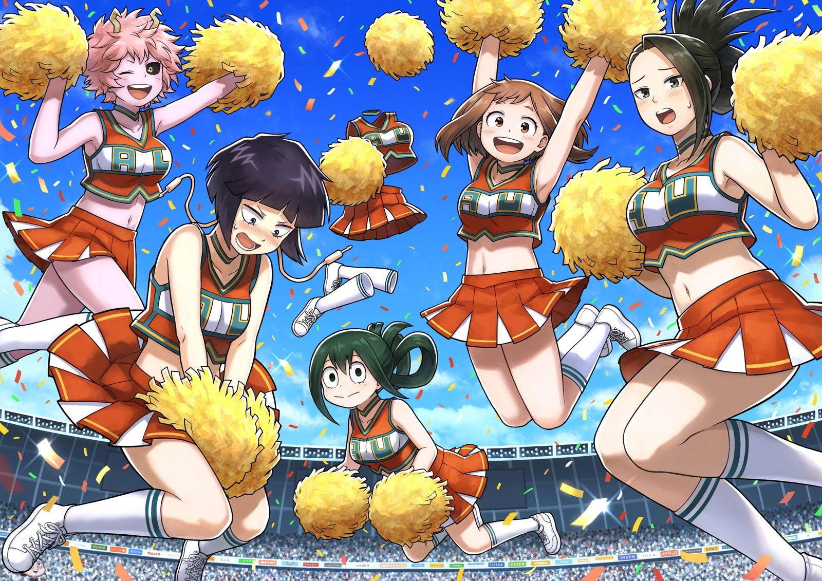 Wallpaper Anime Girls, Anime Cheerleaders, Sky, Stadium - Resolution ...
