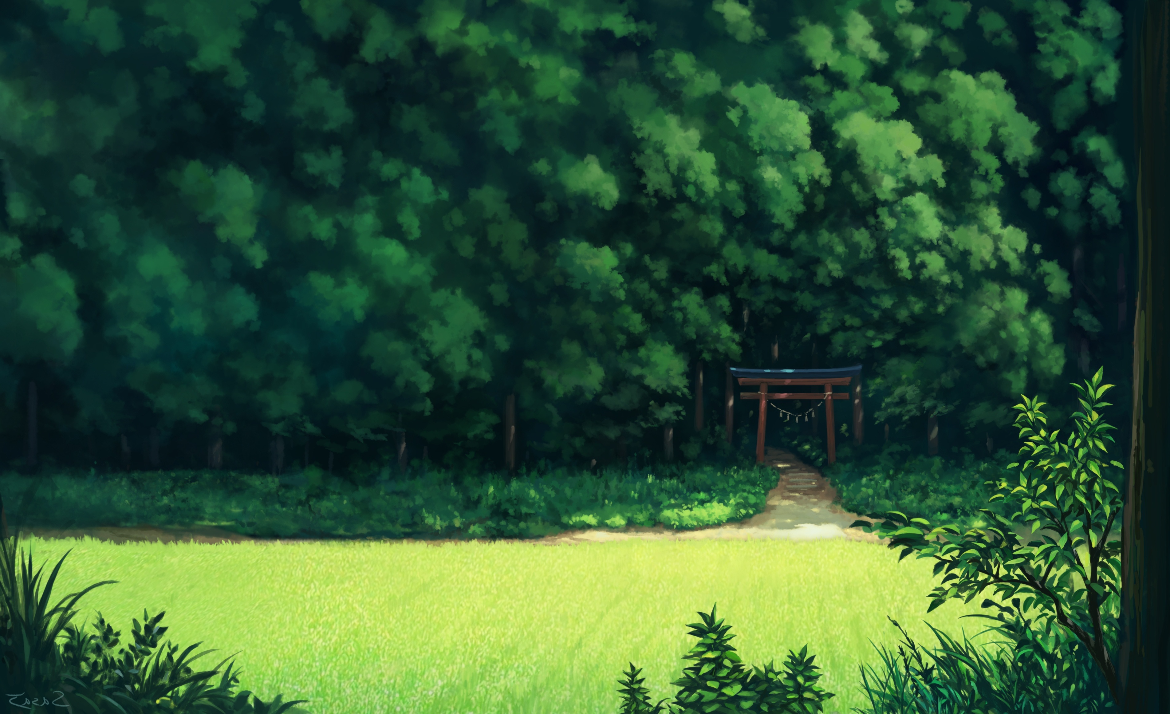 Wallpaper Anime Scenery, Path, Trees, Forest, Scenic, Grass