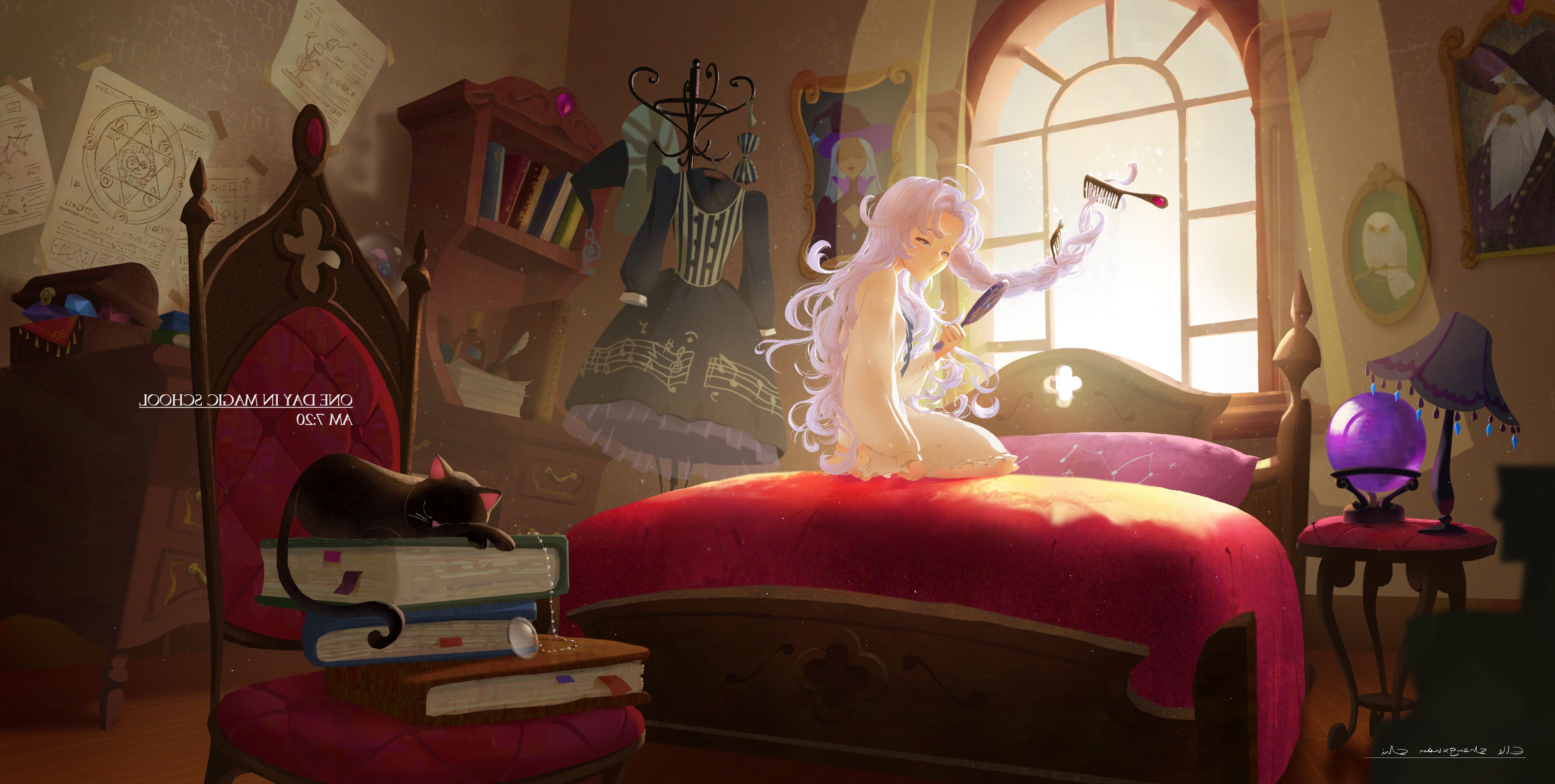 Wallpaper Dress, Anime Girl, Bedroom, White Hair, Braid - Resolution ...