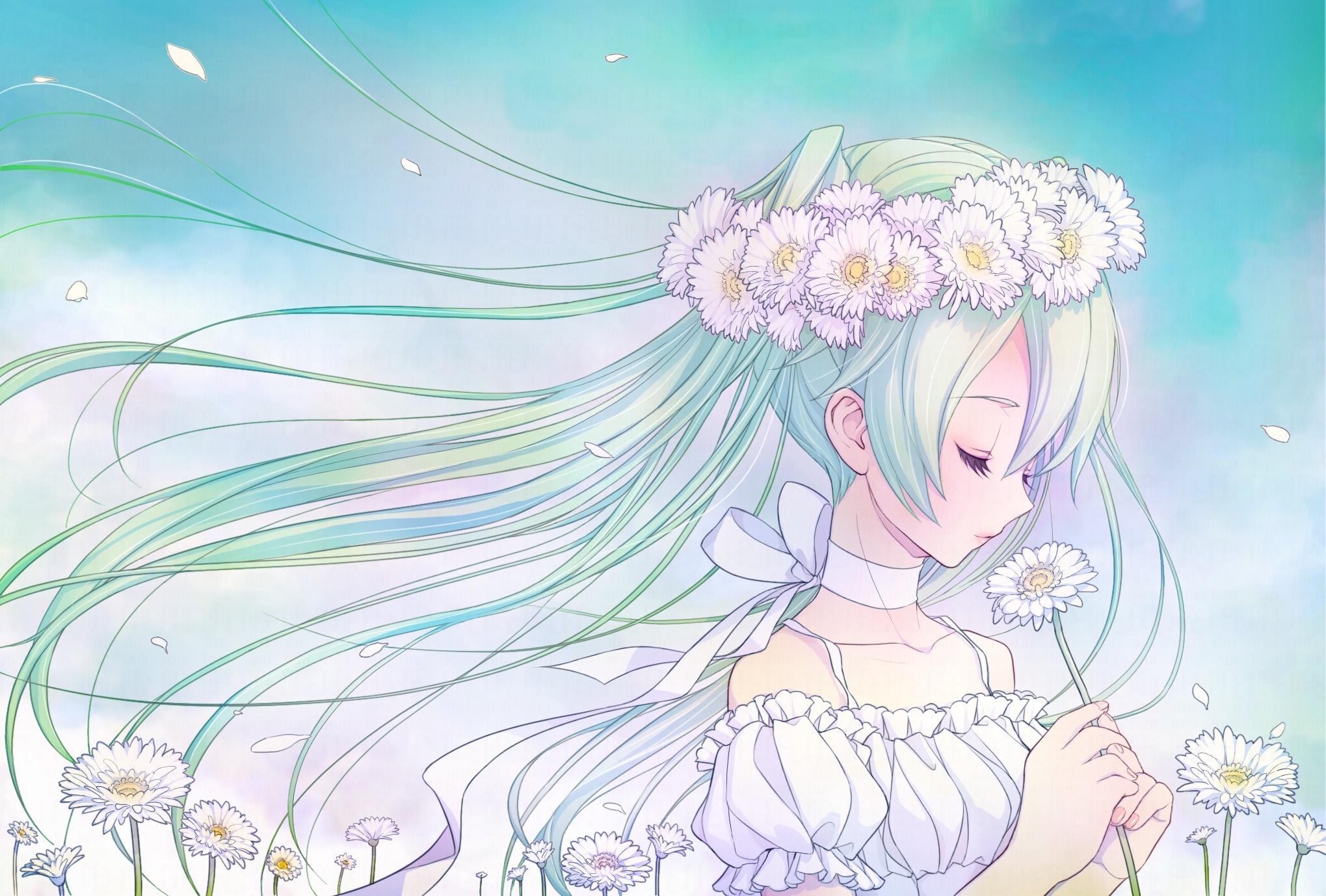 Wallpaper Hatsune Miku, Flower, Closed Eyes, Vocaloid, Profile View ...
