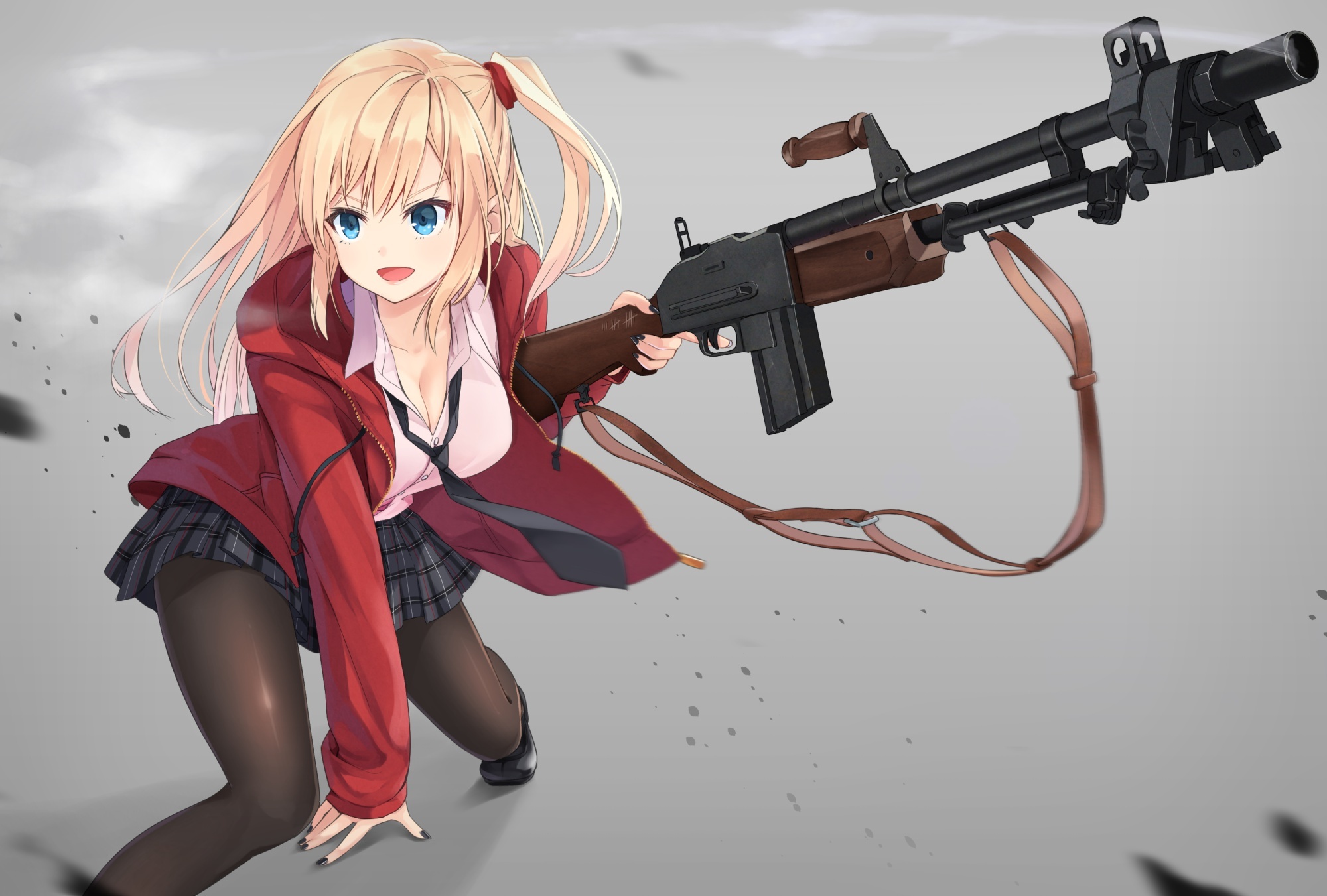 Wallpaper Smiling Anime Girl Gun Blonde Wallpx