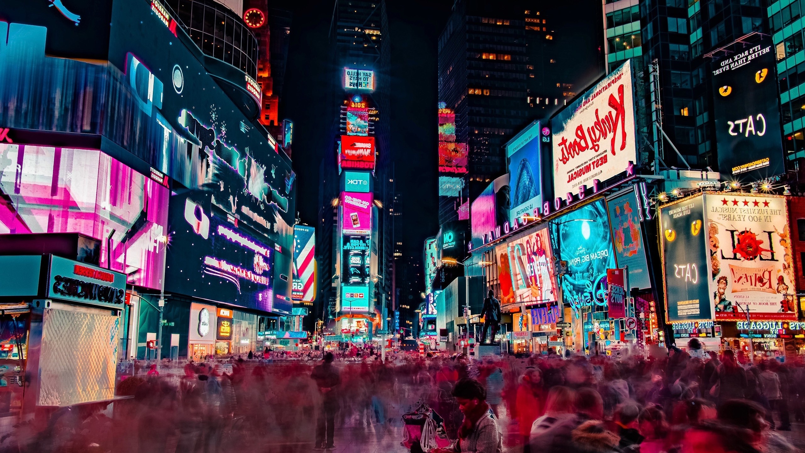 Wallpaper Timelapse, New York City, Time Square, Night, People ...