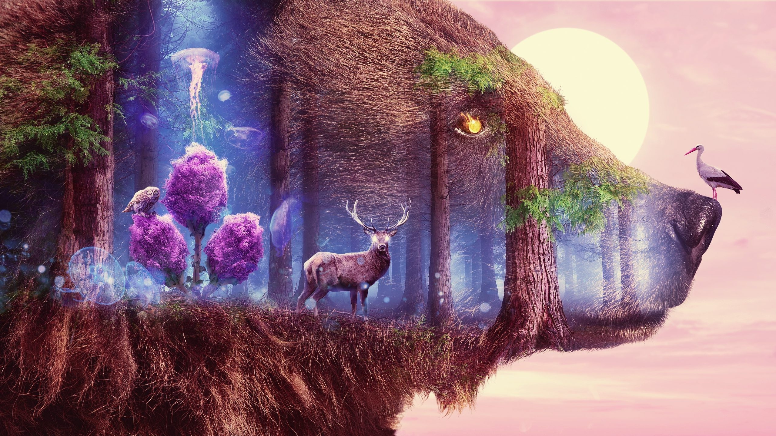 Wallpaper Artwork, Deer, Photo Manipulation, Bear - Resolution ...