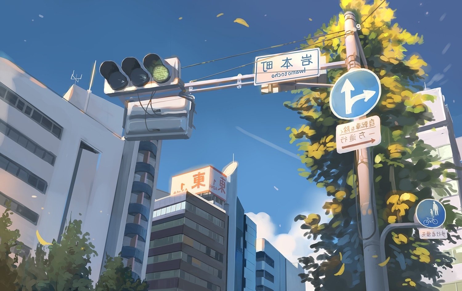 Wallpaper Sky Anime Scenery City Buildings Street Tree Resolution 1500x945 Wallpx