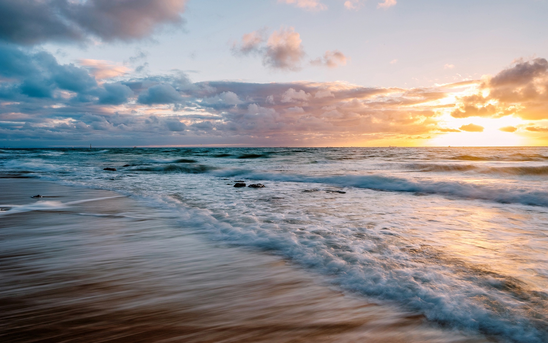 Wallpaper Sunset, Ocean, Beach, Waves - Resolution:1920x1200 - Wallpx