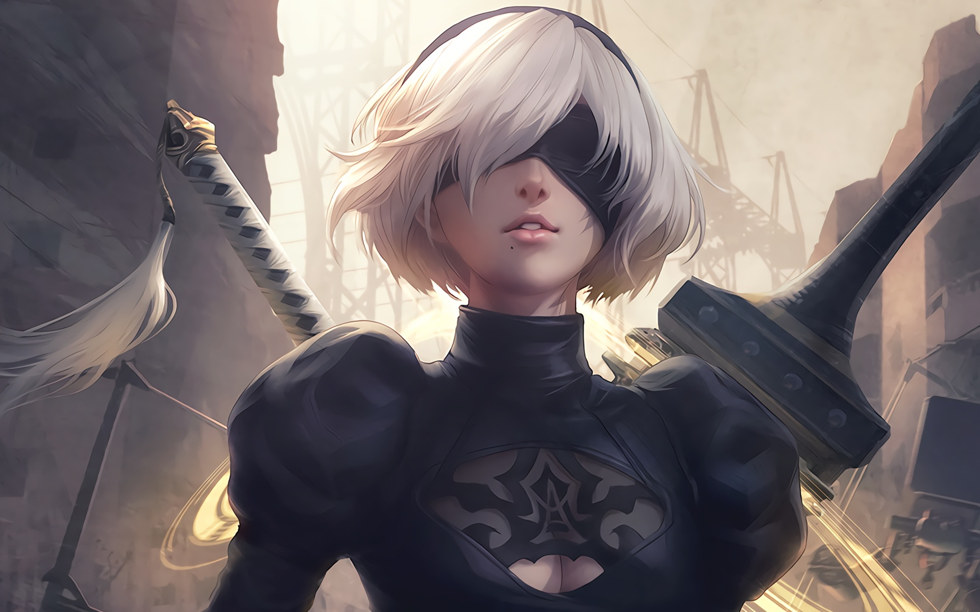 Wallpaper Swords Yorha 2b Eyepatch Nierː Automata White Hair Resolution1920x1200 Wallpx 0732