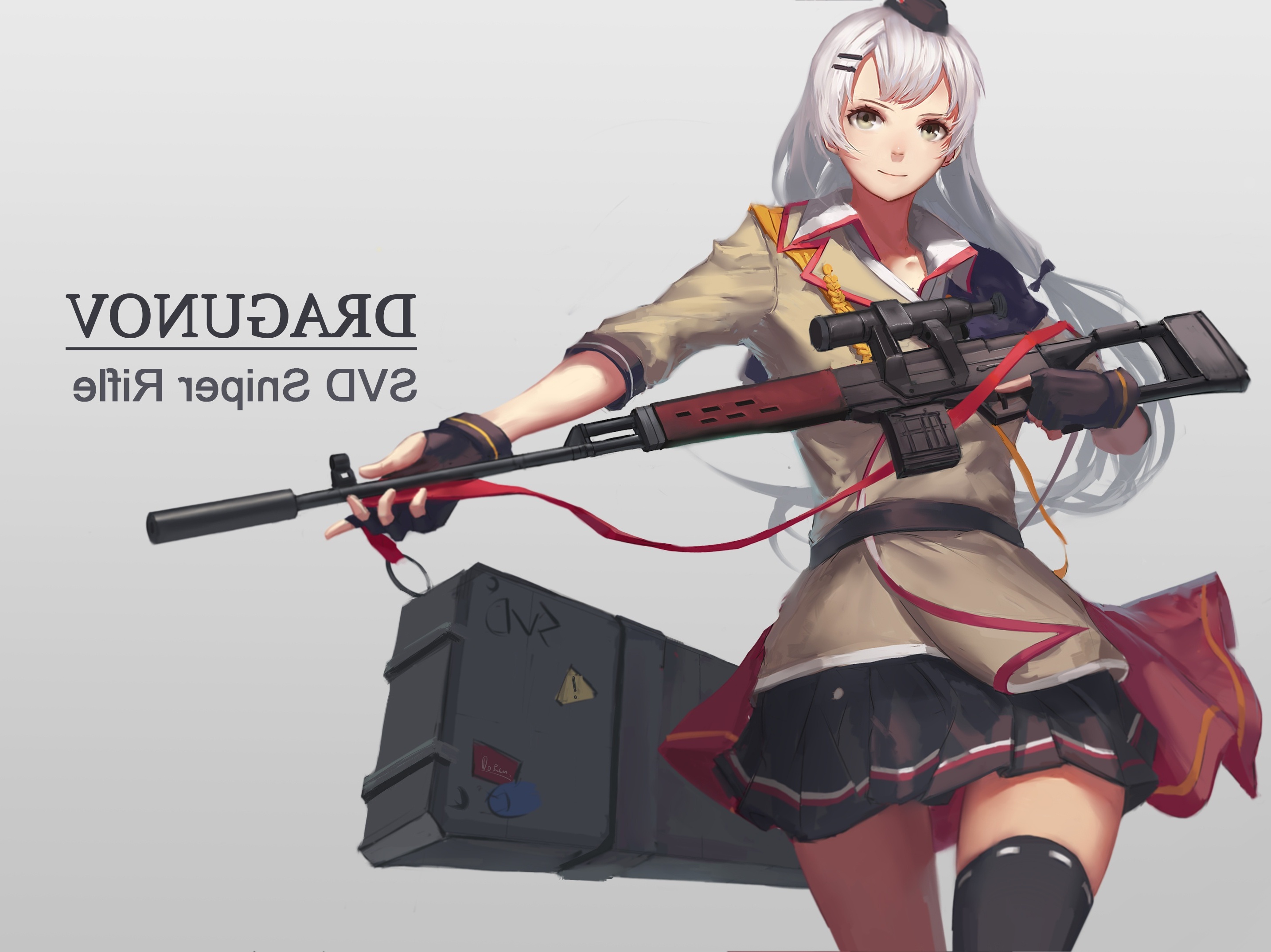 Wallpaper White Hair, Svd, Girls Frontline, Sniper Rifle, Anime Style