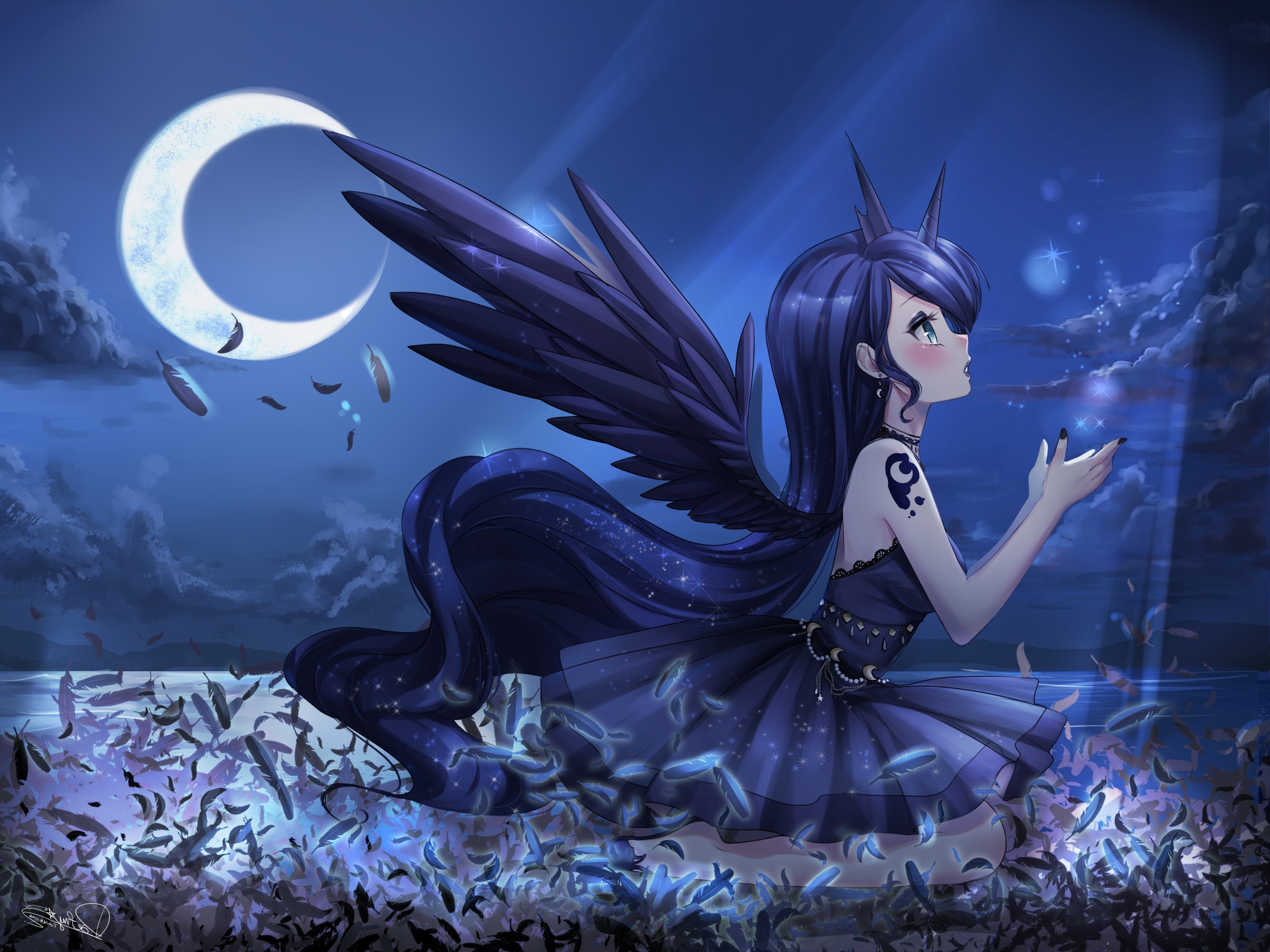 Wallpaper Anime Style Profile View Wings Princess Luna Moon My Little Pony Feathers Resolution 2800x99 Wallpx