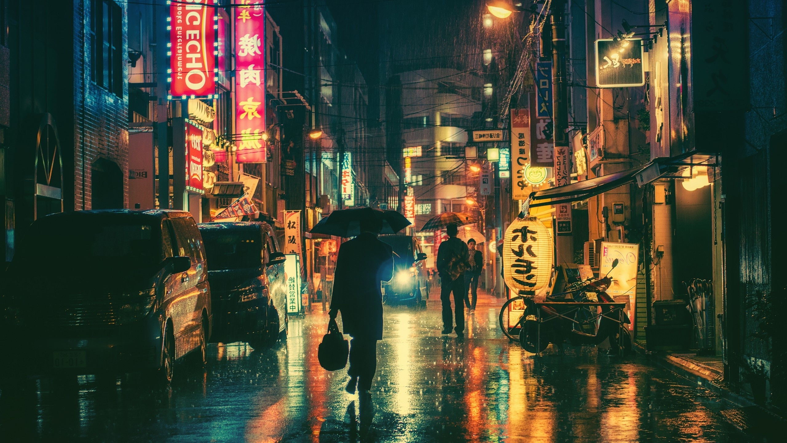 Wallpaper Scenic, Japan, Buildings, Reflection, People, Raining ...
