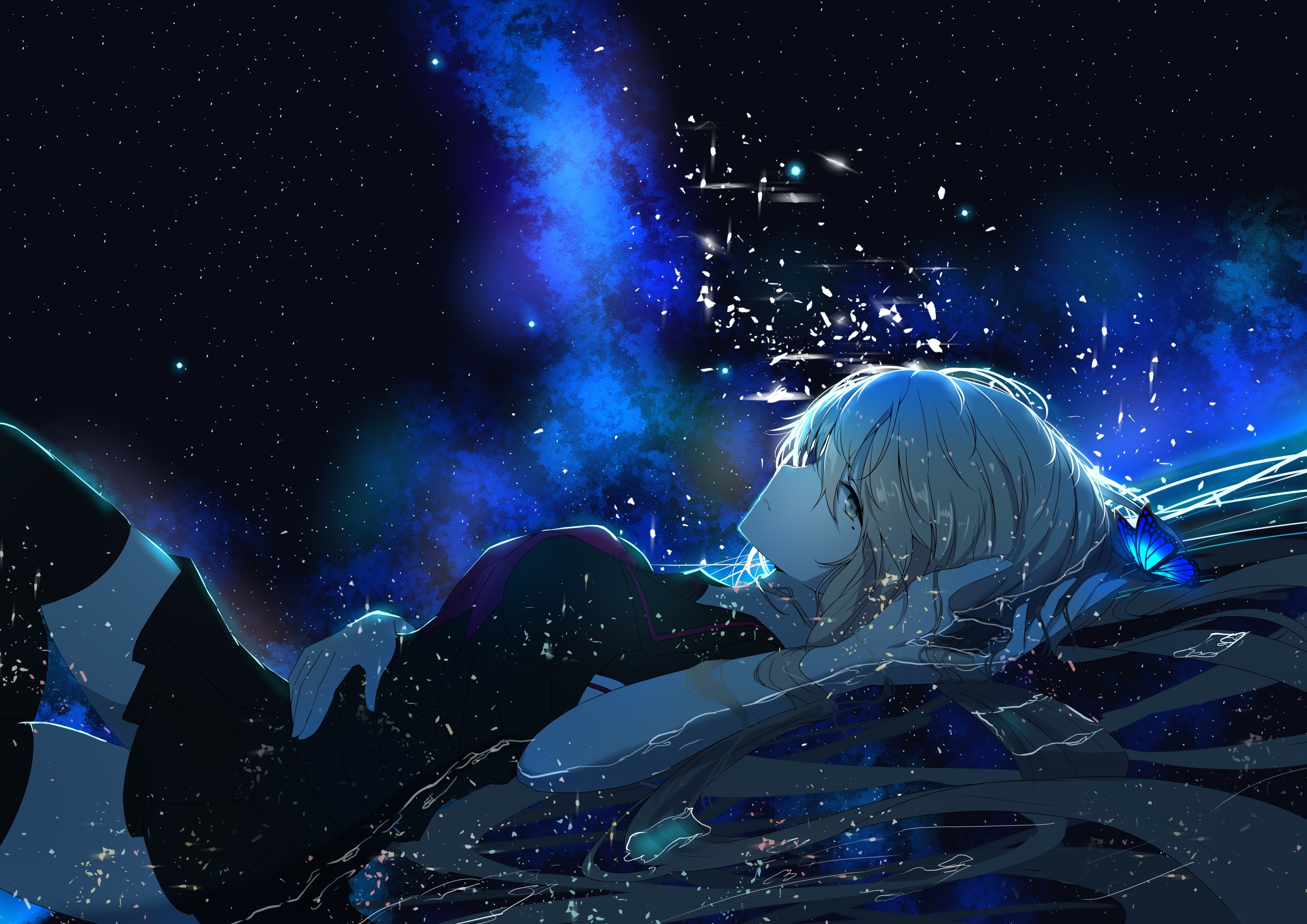 Wallpaper Stars, Profile View, Anime Girl, Lying Down, Butterfly ...
