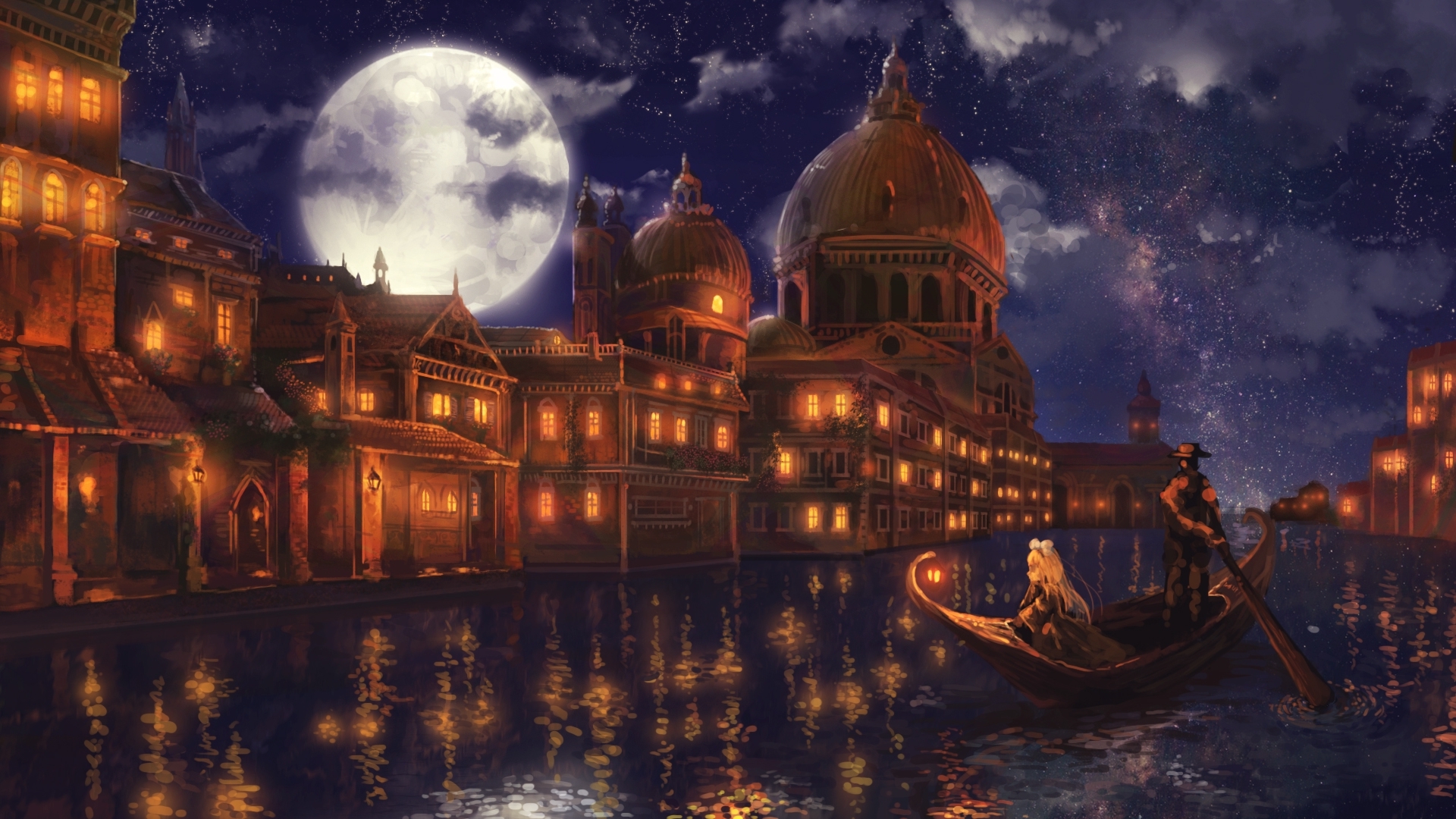 Город полумесяца дом пламени и тени. Луна Венеция. Средневековый город фэнтези. Луна над городом. Венеция ночью.