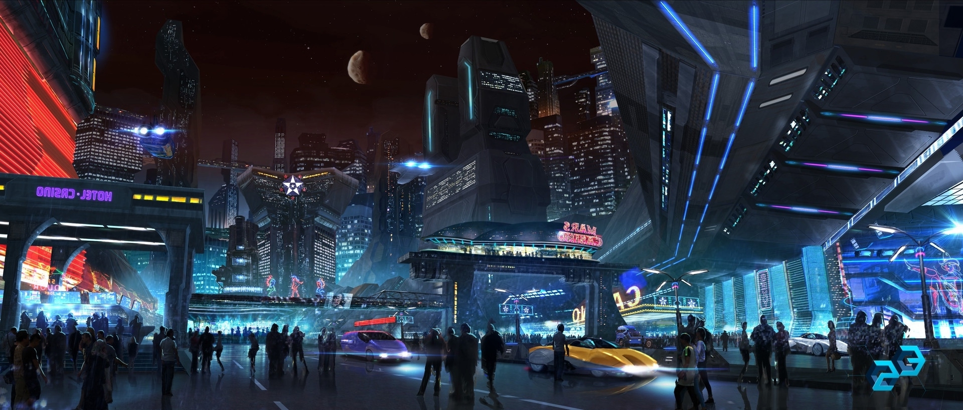 Wallpaper Futuristic City, People, Cyberpunk, Skyscrapers - Resolution ...