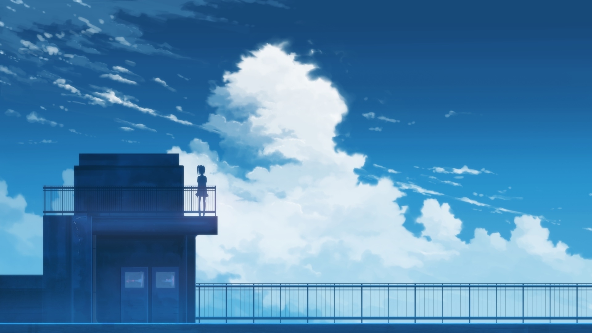 Wallpaper Ponytail, Sky, Anime Girl, Clouds, Scenic, Rooftop ...