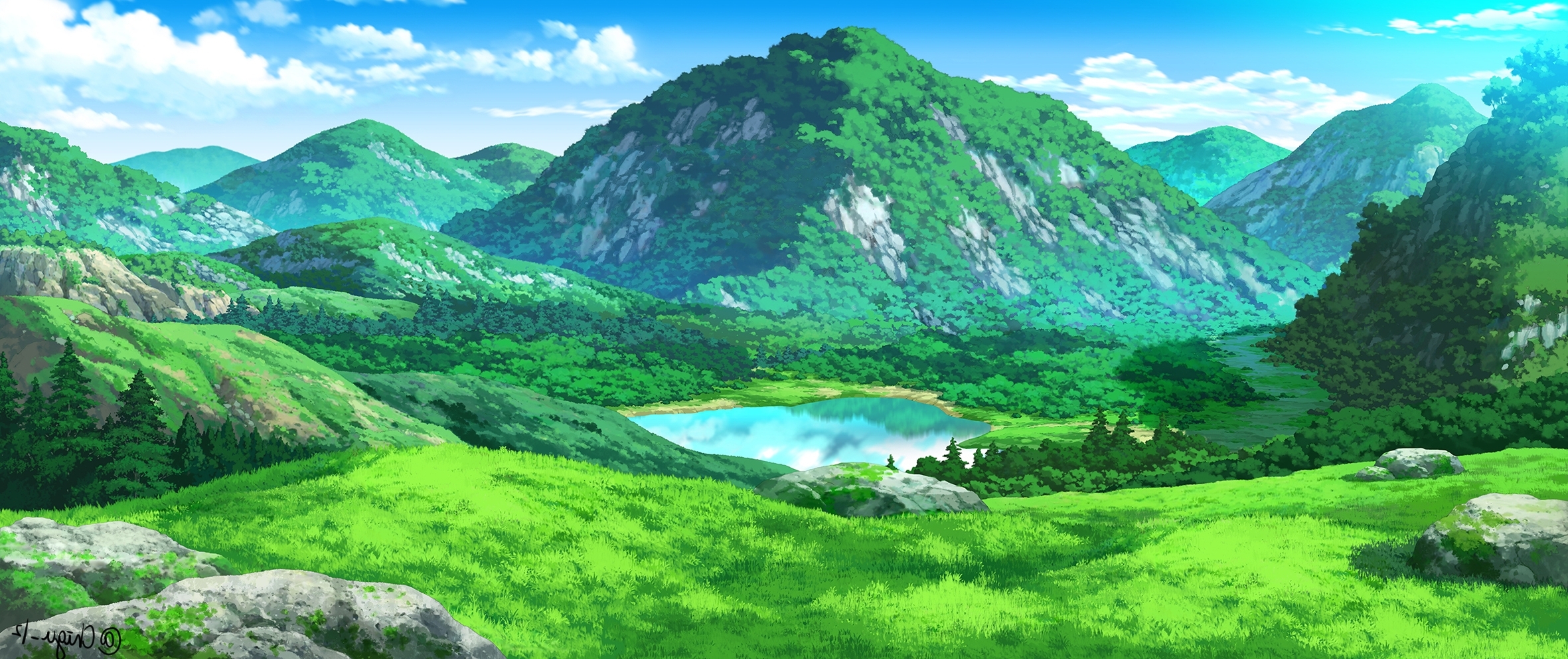 HD wallpaper: Anime, Landscape, Flower, Mountain | Wallpaper Flare