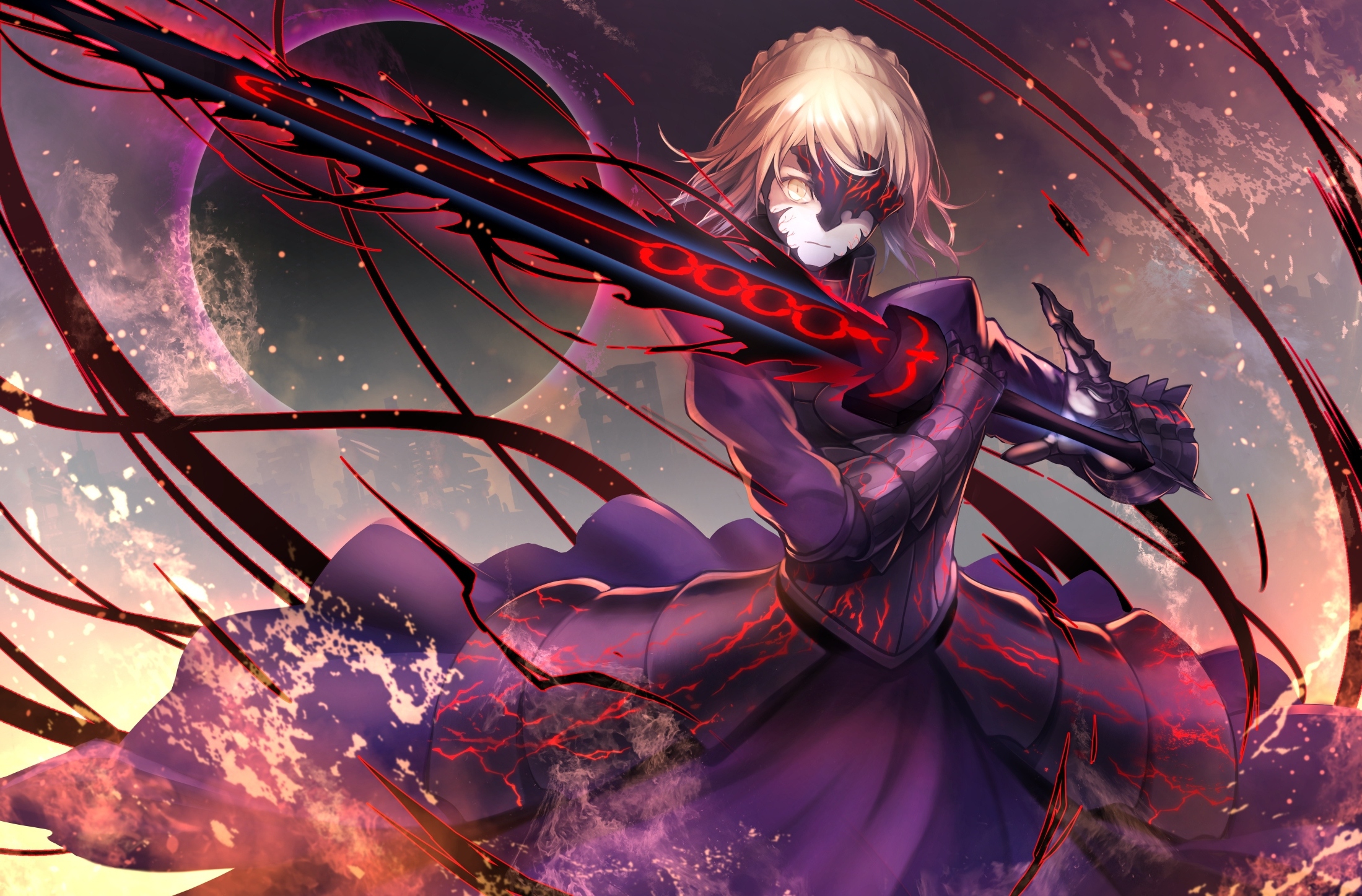 Wallpaper Armor Saber Alter Two Handed Sword Fate Grand Order Dress Transformation Blonde Resolution 2199x1447 Wallpx