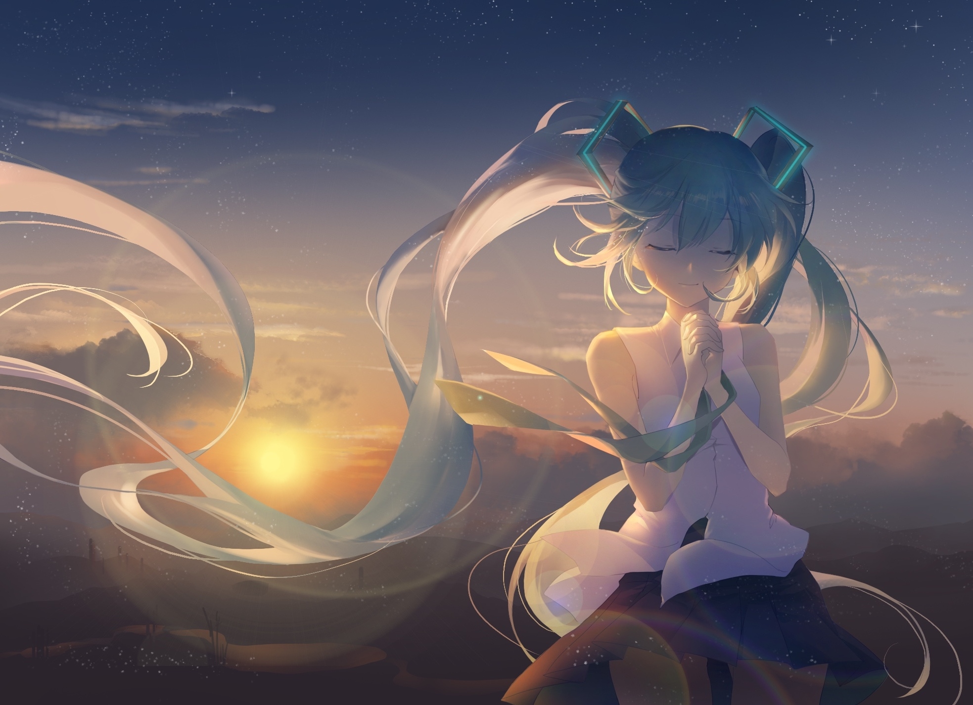 Wallpaper Closed Eyes Aqua Hair Stars Hatsune Miku Vocaloid Resolution1967x1426 Wallpx 8058