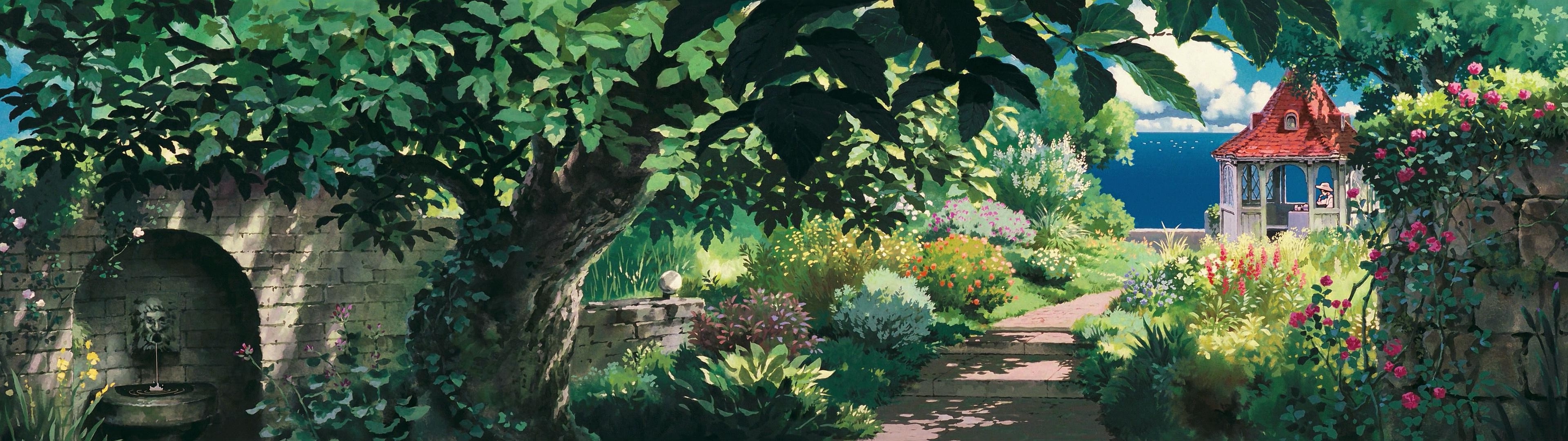 Wallpaper Scenic, Green, Artwork, Anime Landscape, Foliage, Path, Trees
