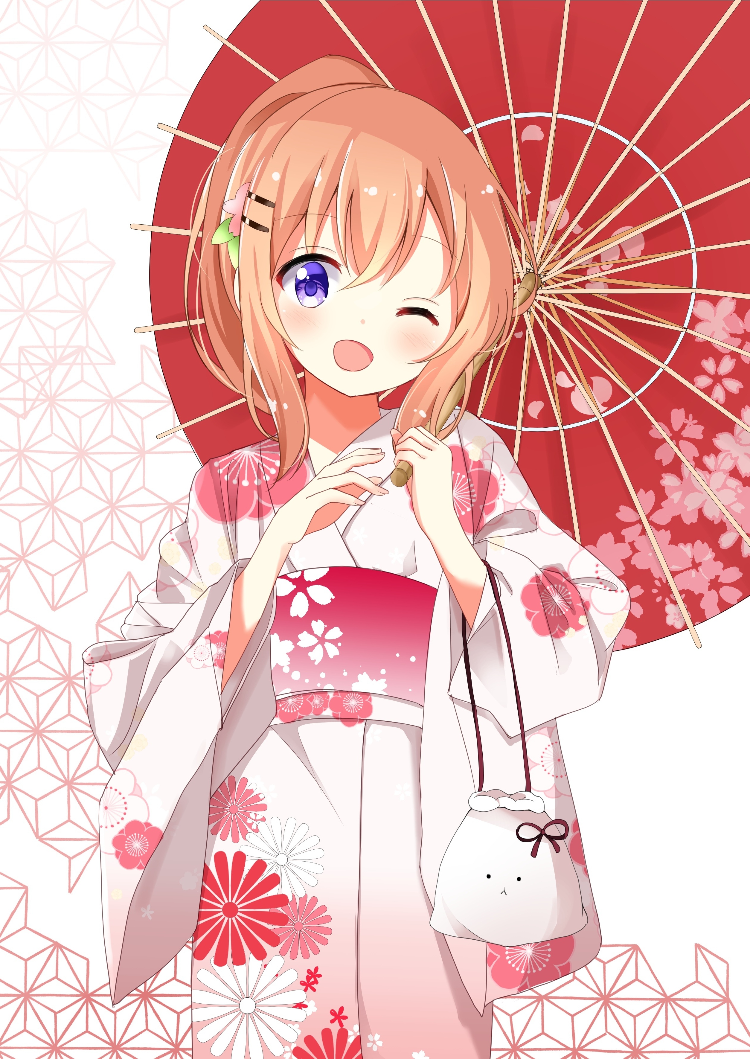 Wallpaper Wink Hoto Cocoa Kimono Umbrella Gochuumon Wa Usagi Desu Ka Resolution 2508x3541 Wallpx