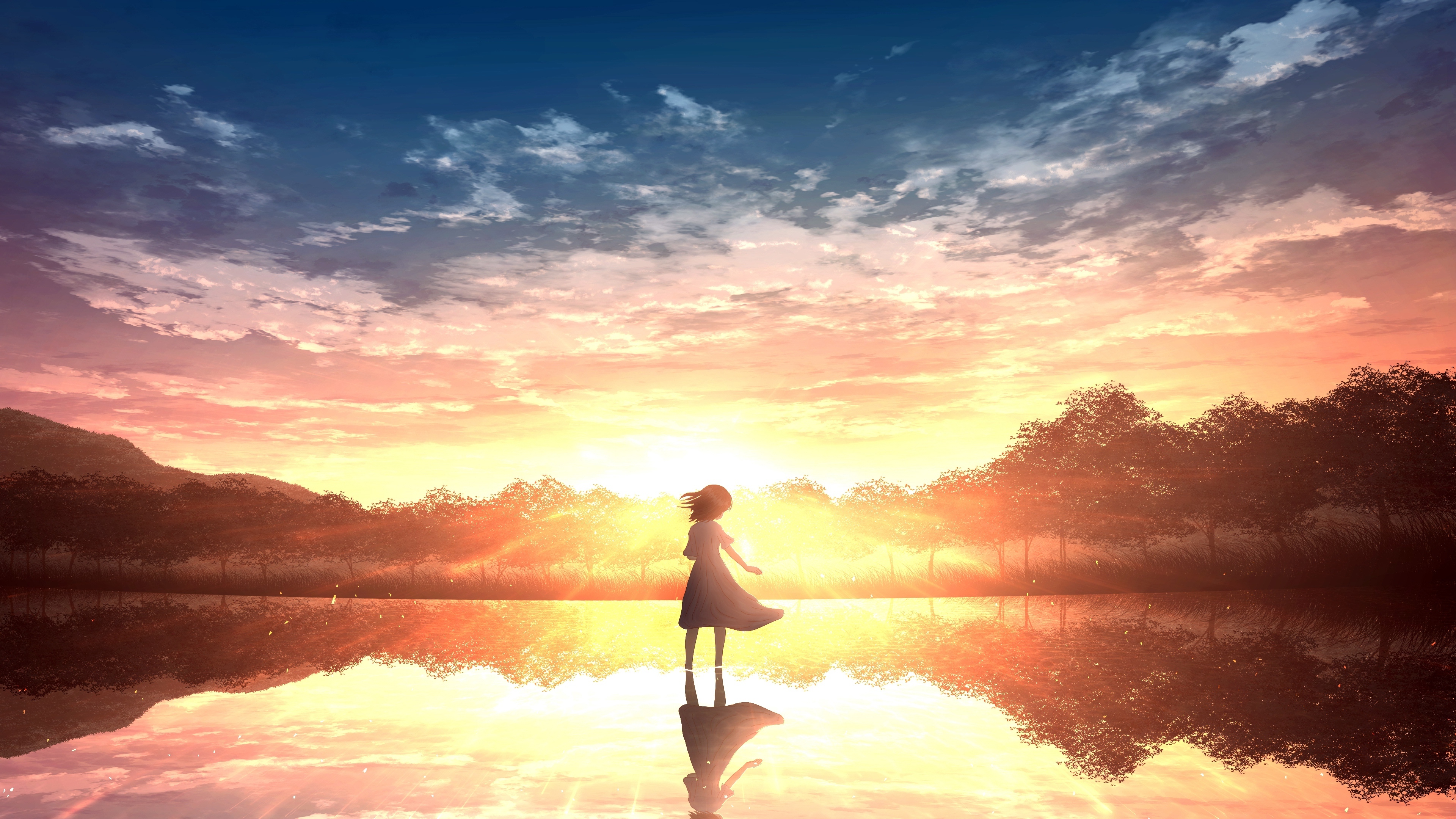Anime landscape, cityscape, scenic, sunset, anime girl, Anime, HD wallpaper