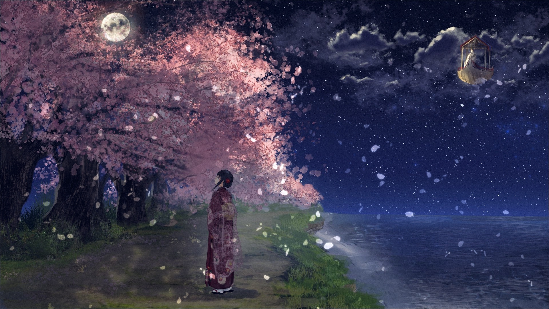 Anime Scenery At Night HD Wallpaper, 1920x1080