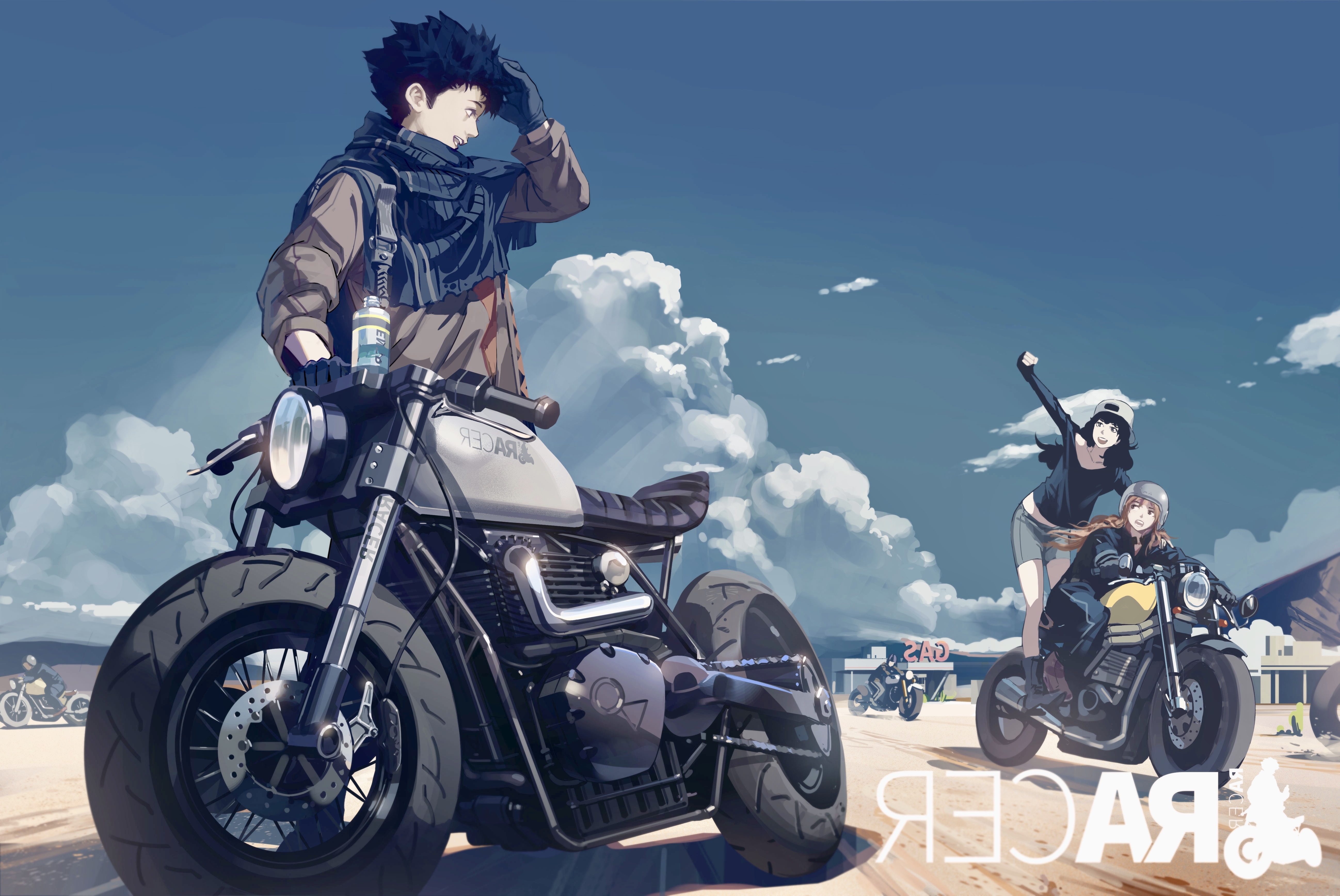 anime, anime girls, motorcycle, simple background, vehicle, dark hair HD  Wallpaper