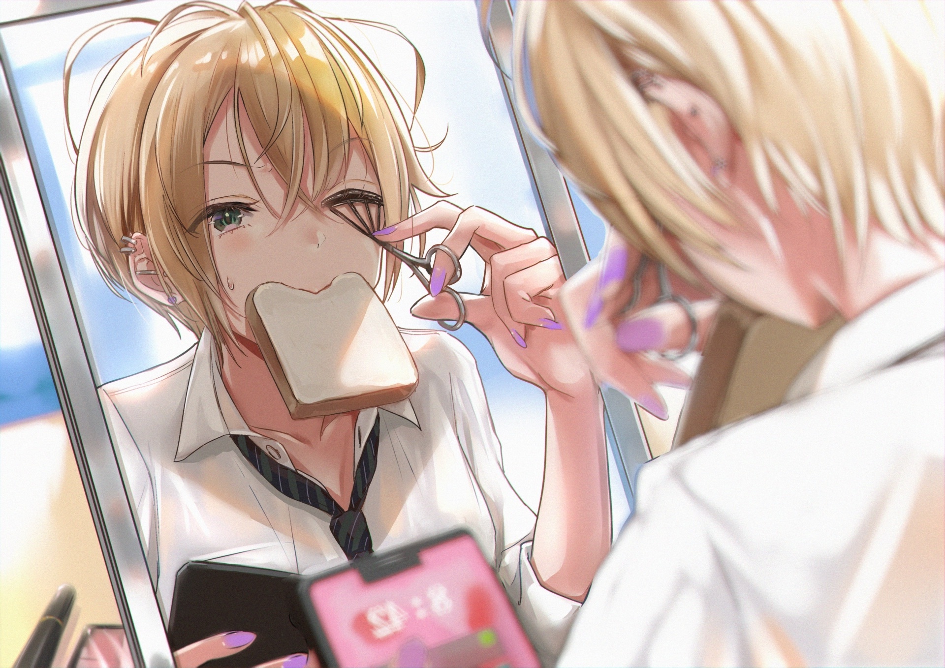 Wallpaper Smartphone, Earrings, Make-Up, Sandwich, Blonde Anime Girl -  Resolution:1920x1358 - Wallpx
