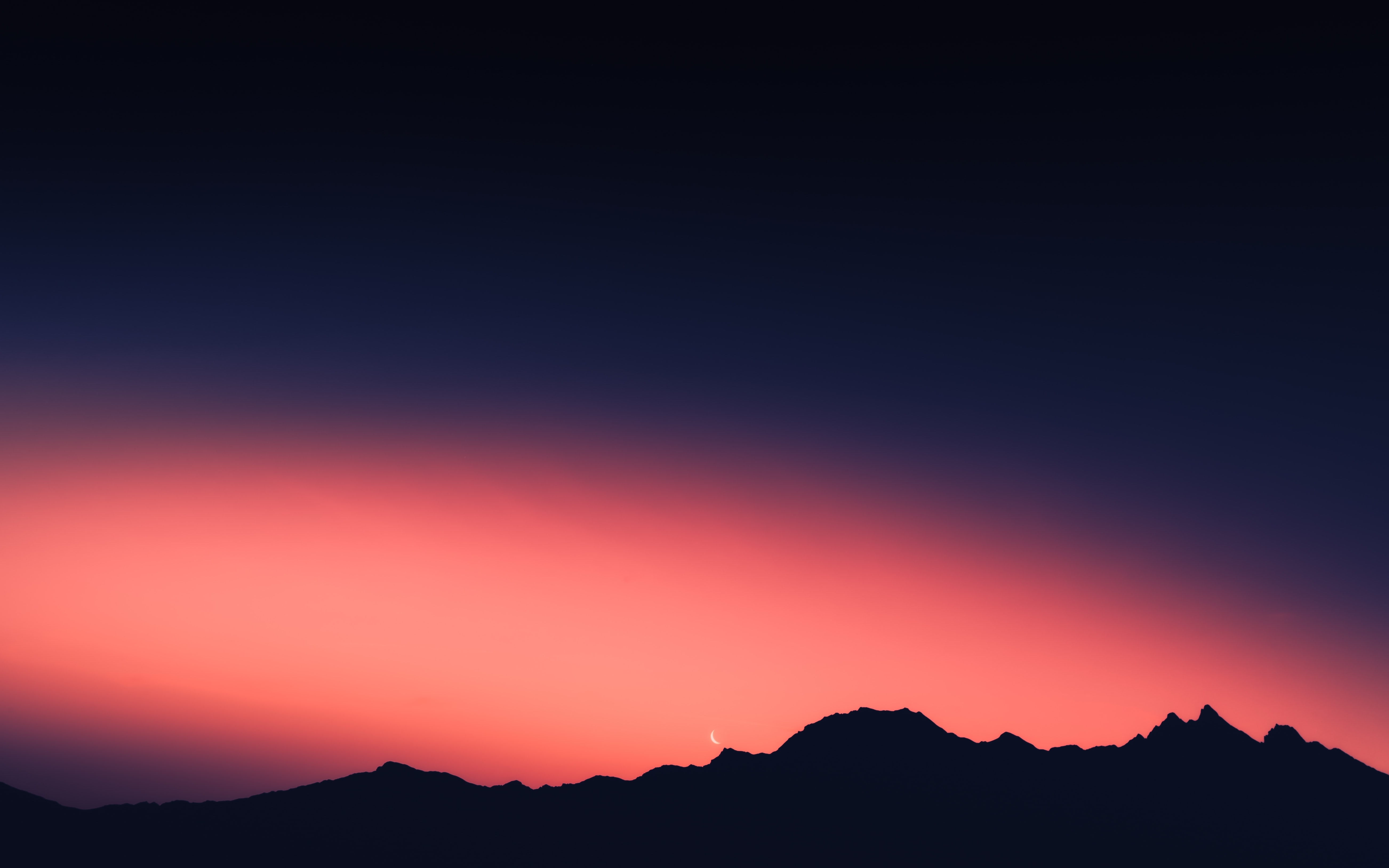 Wallpaper Sunset, Mountain Silhouette, Crescent, Pink Sky - Resolution ...
