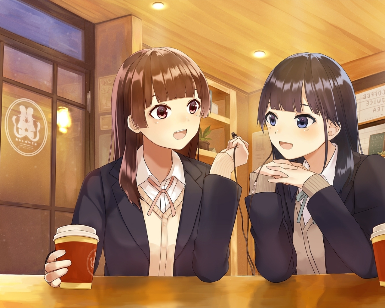 Аниме girl drinking Coffee