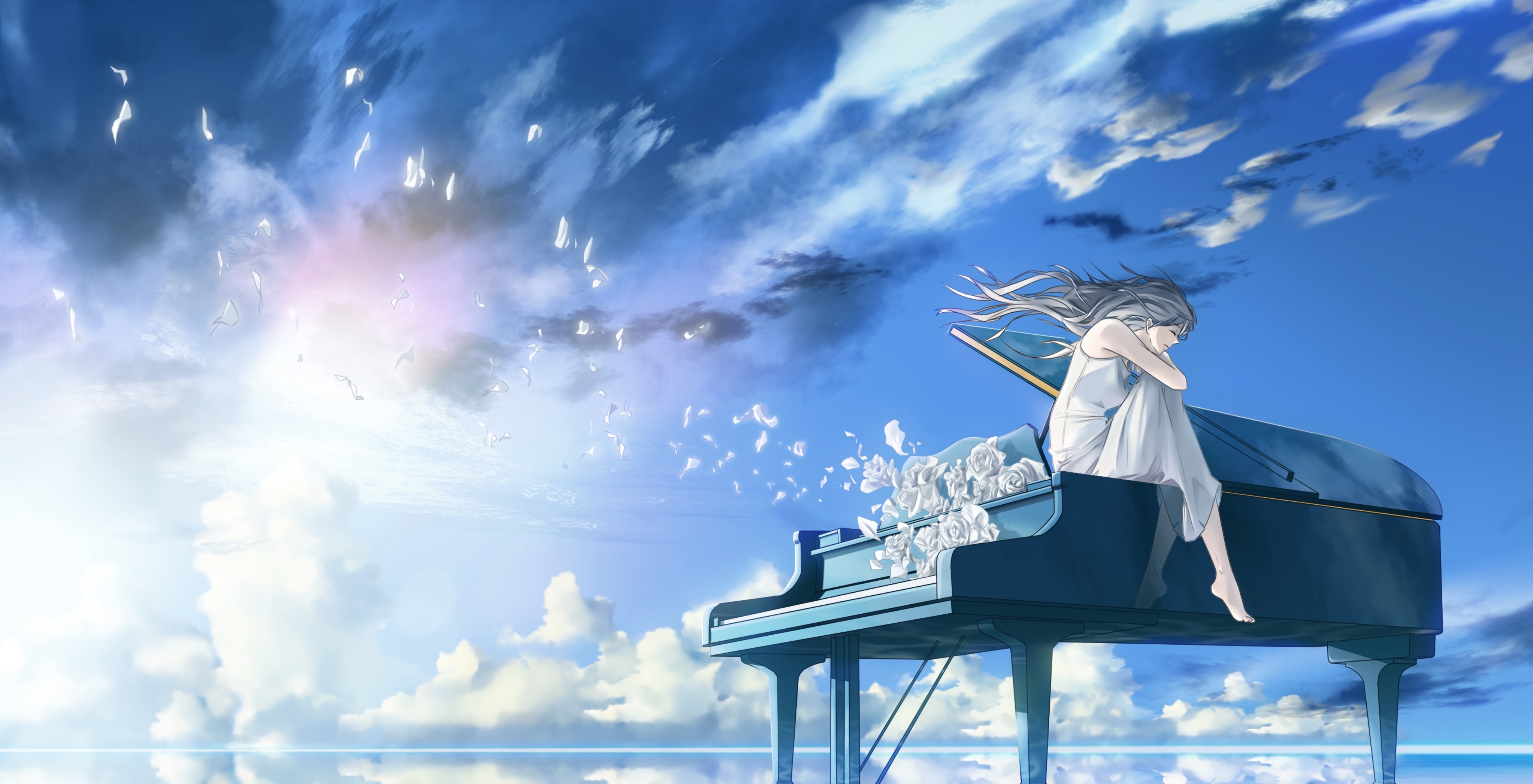 Песня душу крышу. Рояль на фоне неба. Рояль и море. Обои на рабочий стол пианино.