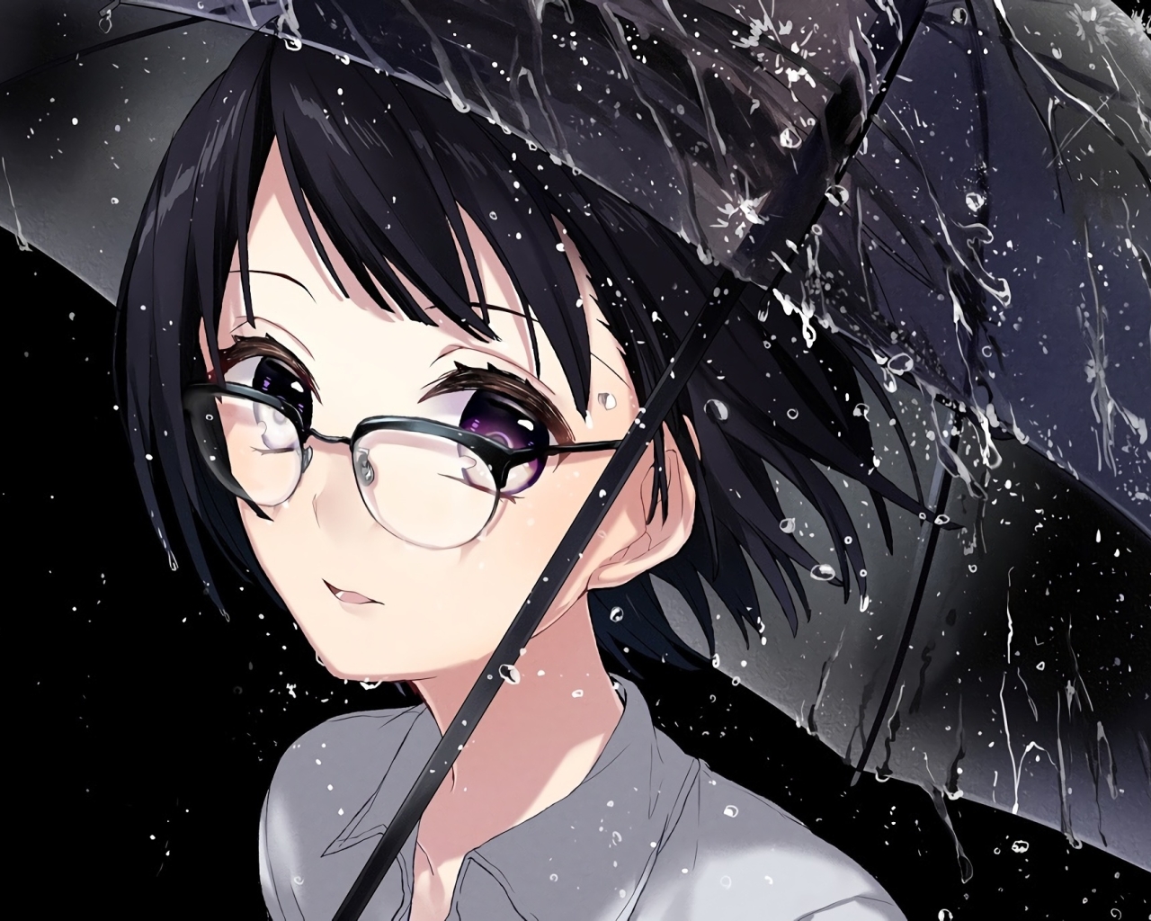 Wallpaper Anime Girl, Short Hair, Raining, Glasses, Meganekko ...