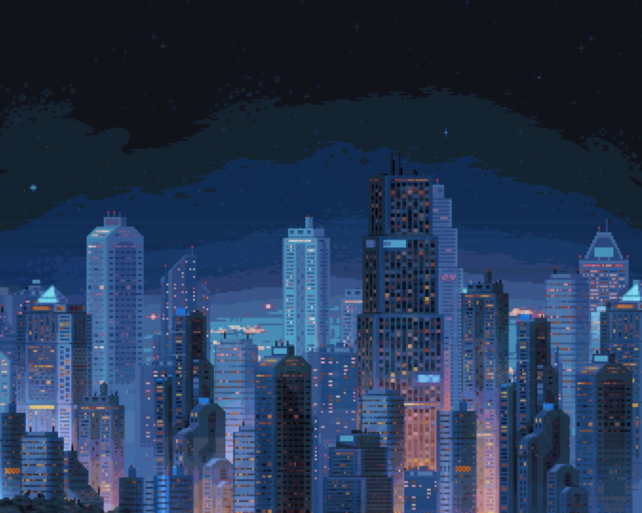 Wallpaper Pixel Art Cityscape, Retro, Skyscrapers - Resolution ...