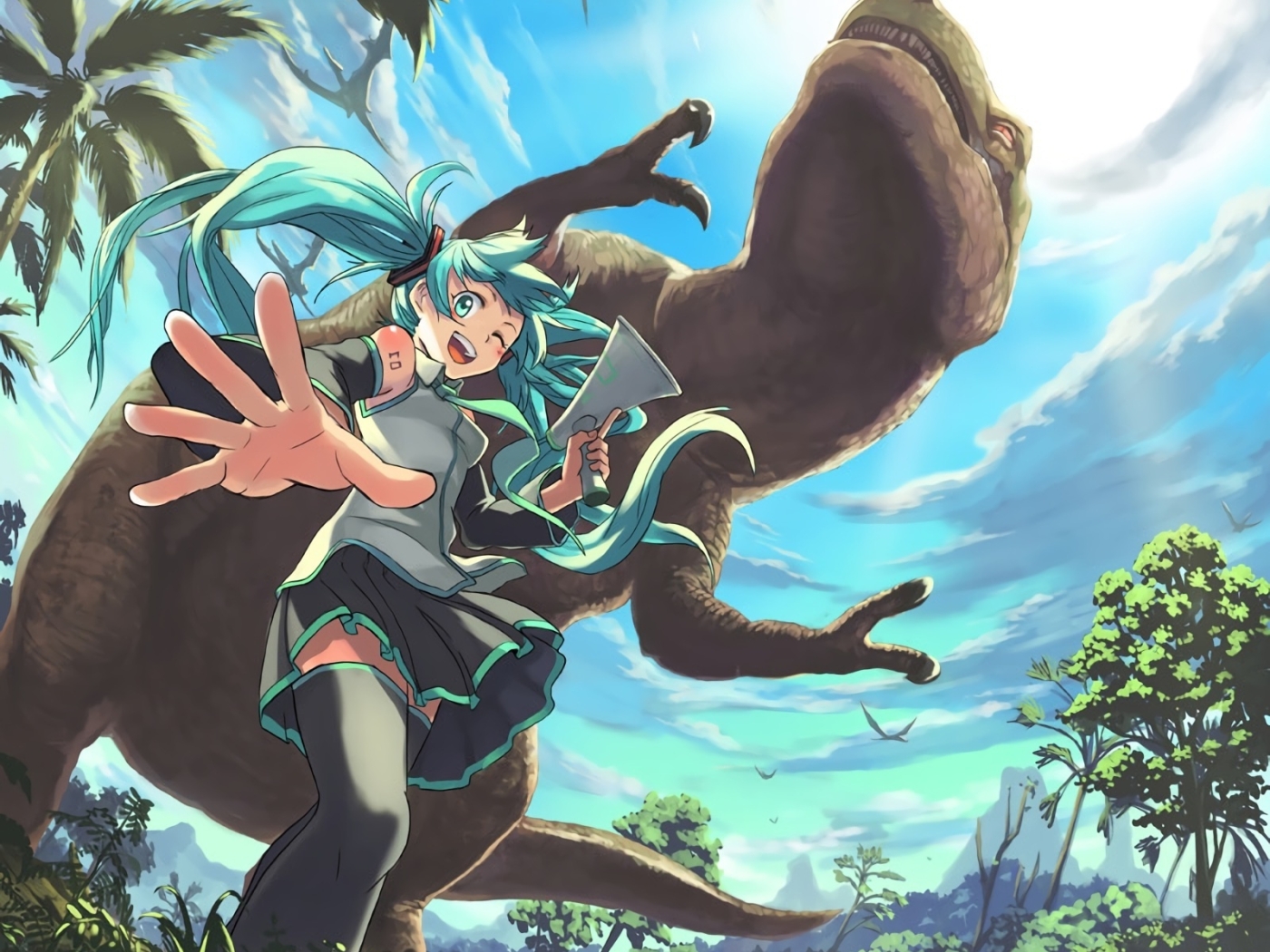 Sky vocaloid animal bird sunshine anime girl fly wallpaper, 1440x904, 568475