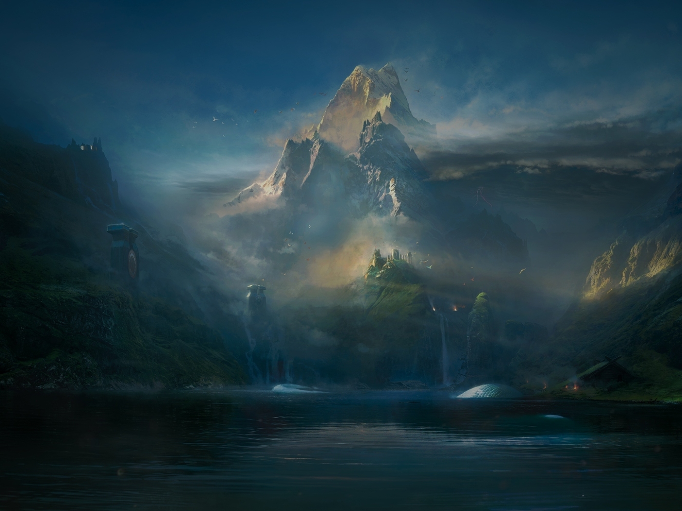 Wallpaper Landscape, Lake, Waterfall, Mountain, God Of War - Resolution
