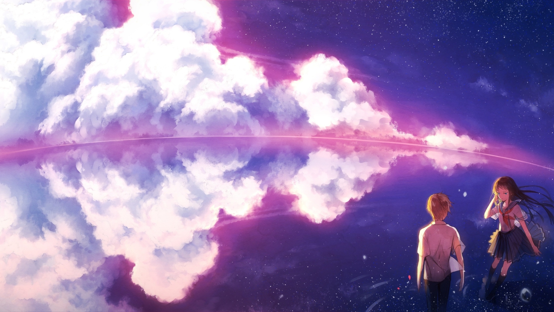 Wallpaper Clouds, Scenic, Anime Couple, Horizon, School Uniform, Sky ...