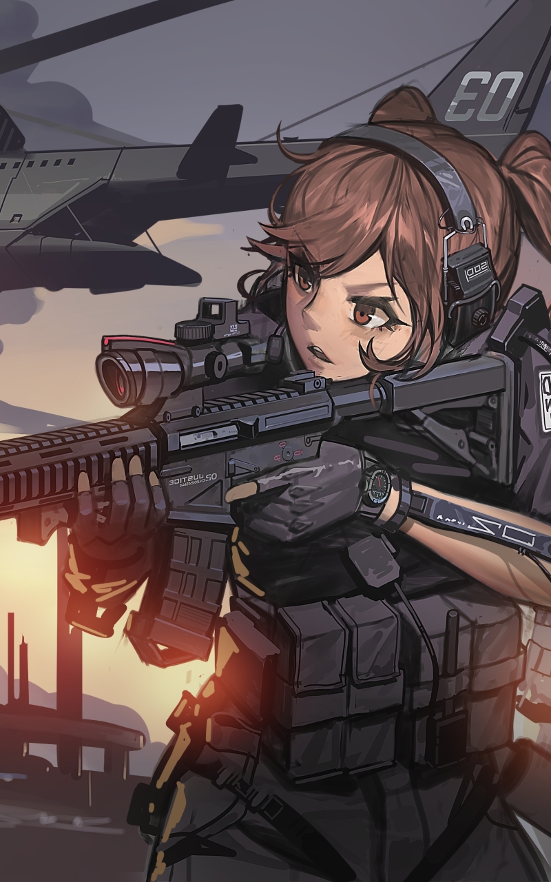 Wallpaper Combat Vehicle, Anime Military Girl, Headphones - Resolution ...