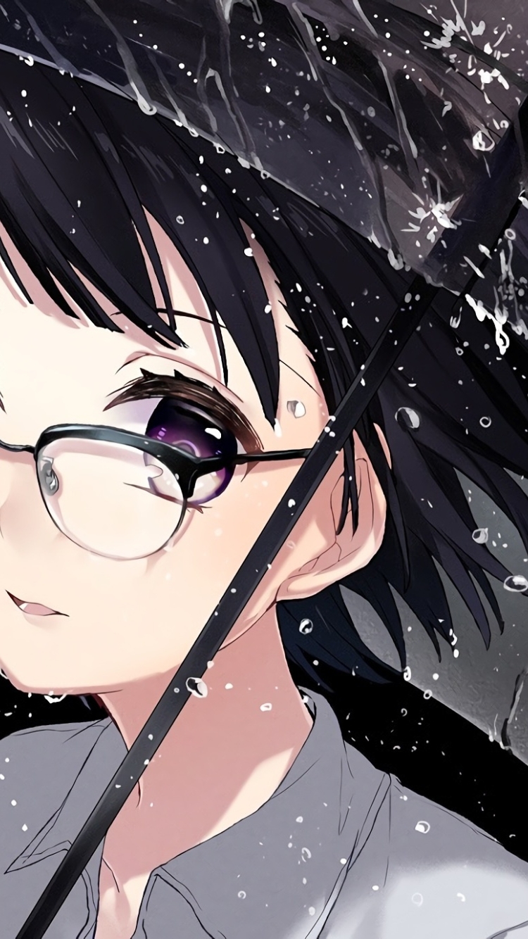 Wallpaper Anime Girl, Short Hair, Raining, Glasses, Meganekko ...