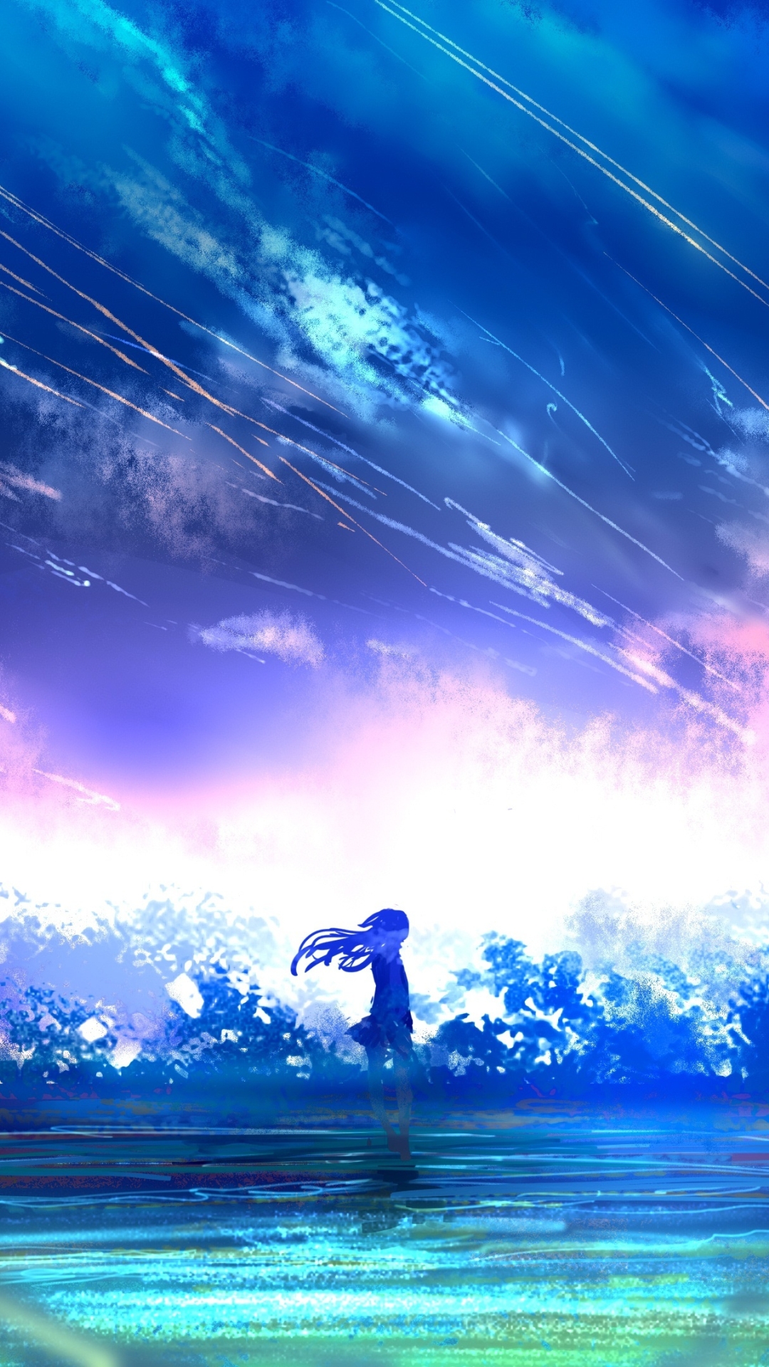 Wallpaper Anime Girl, Falling Stars, Scenic, Colorful, Landscape ...
