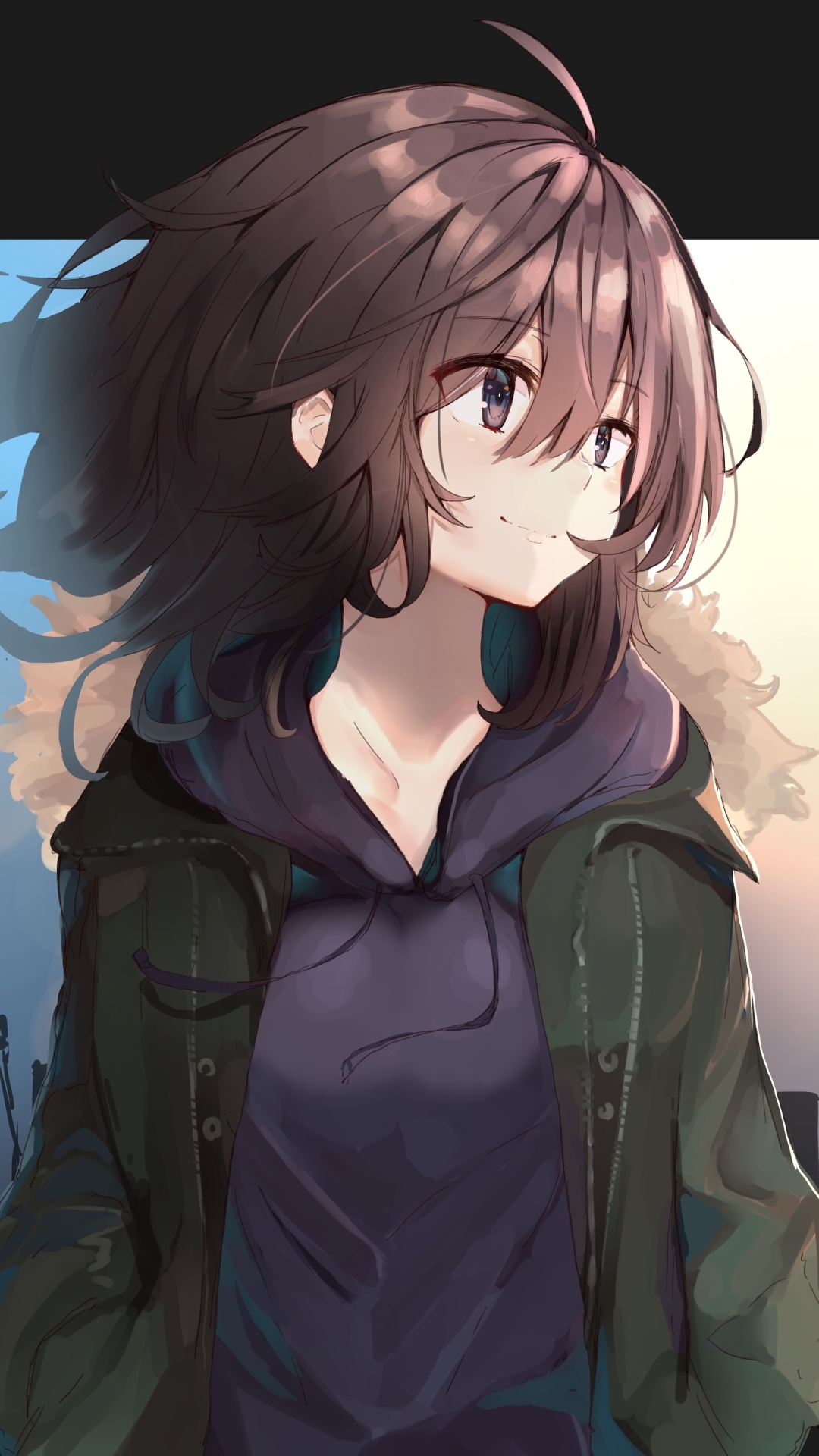Wallpaper Smiling, Brown Hair, Anime Girl, Looking Away - Resolution ...