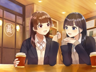 Wallpaper Anime Girls, Cafe, Drinks, Coffee, Friends - Resolution ...