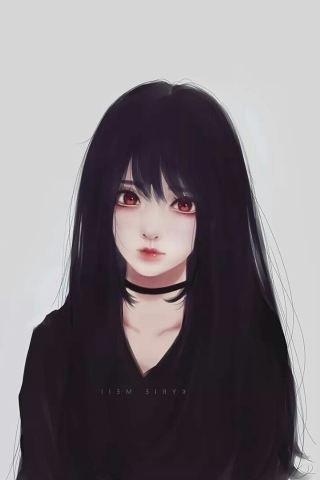 Wallpaper Red Eyes, Black Hair, Realistic Anime Girl - Resolution ...