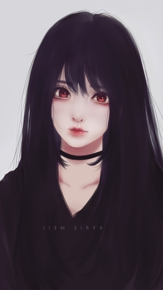 Wallpaper Beautiful, Attractive, Realistic Anime Girl, Red Eyes, Black ...